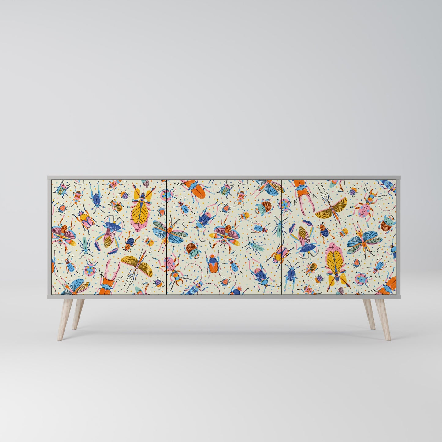 COLORFUL INSECTS 3-Door Sideboard in Grey Finish