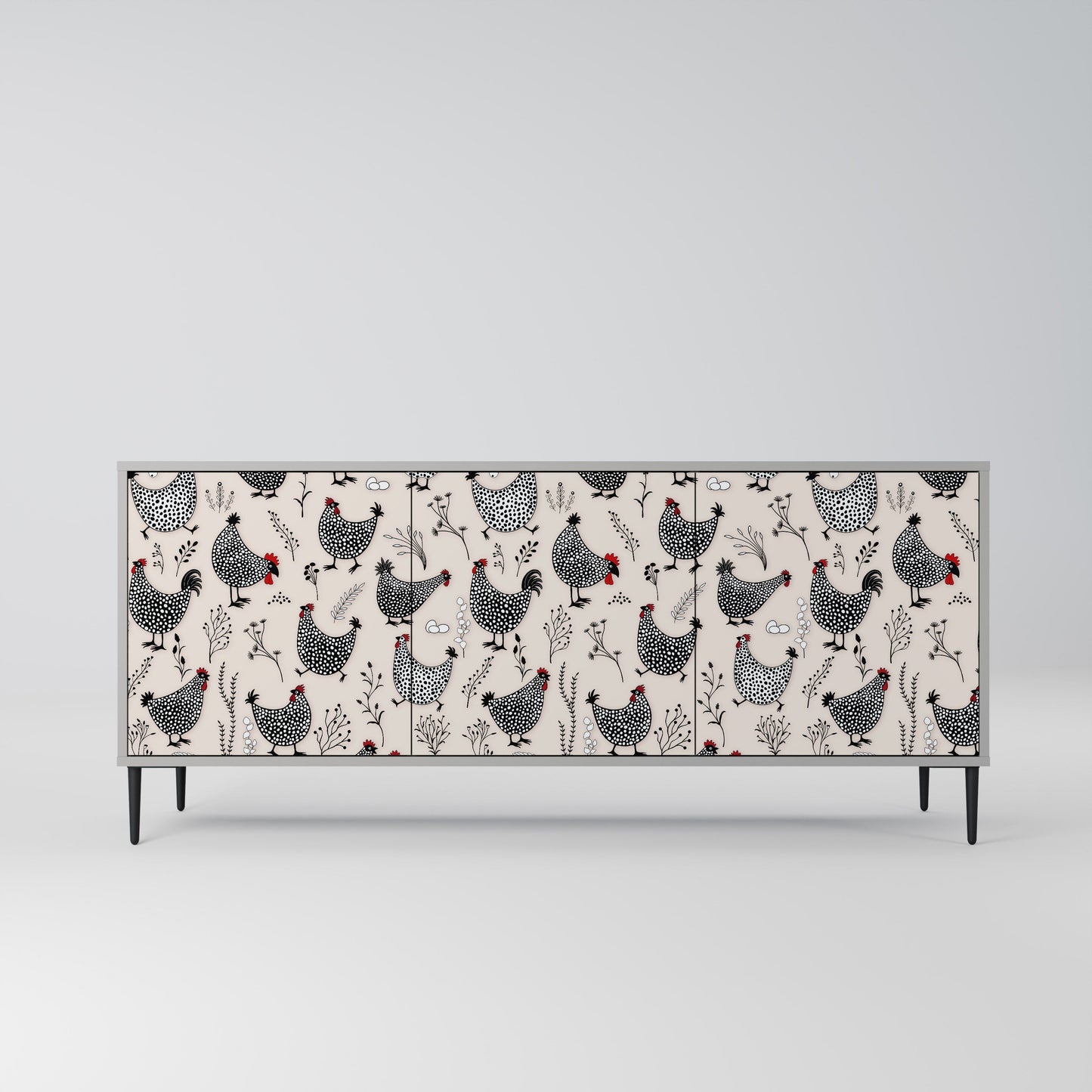 HAPPY HENS 3-Door Sideboard in Grey Finish