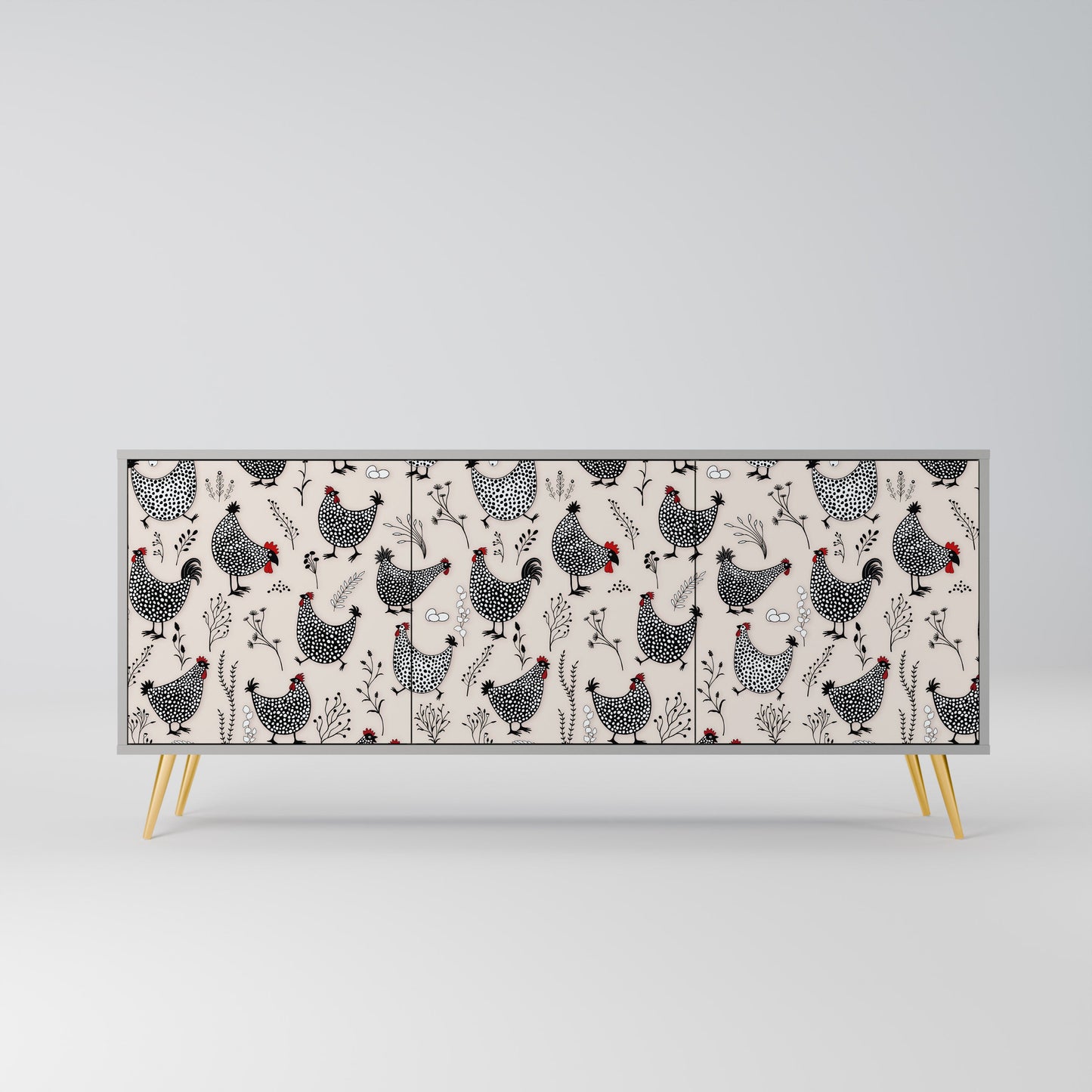 HAPPY HENS 3-Door Sideboard in Grey Finish