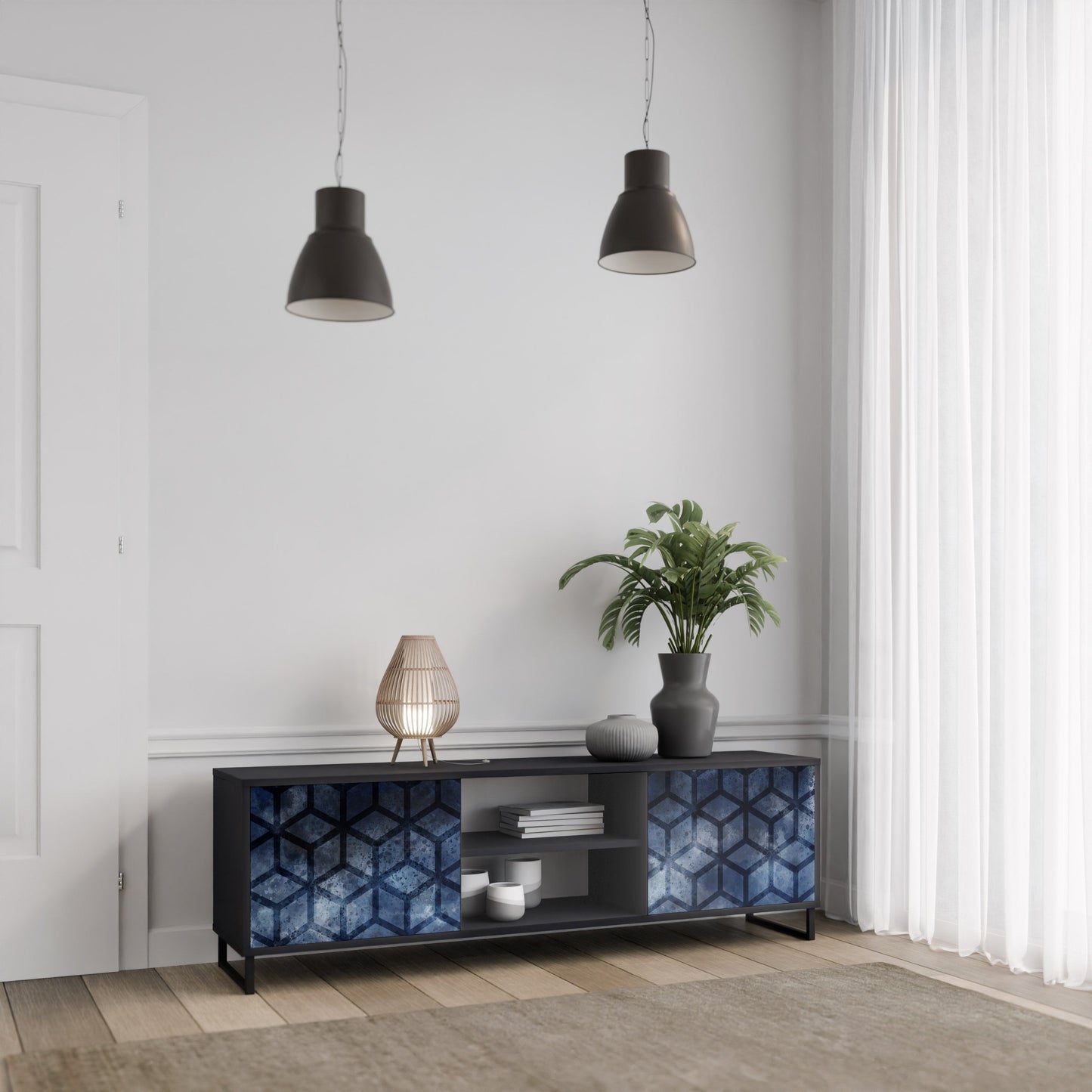 Mobile TV CUBIC MIST a 2 ante con finitura nera