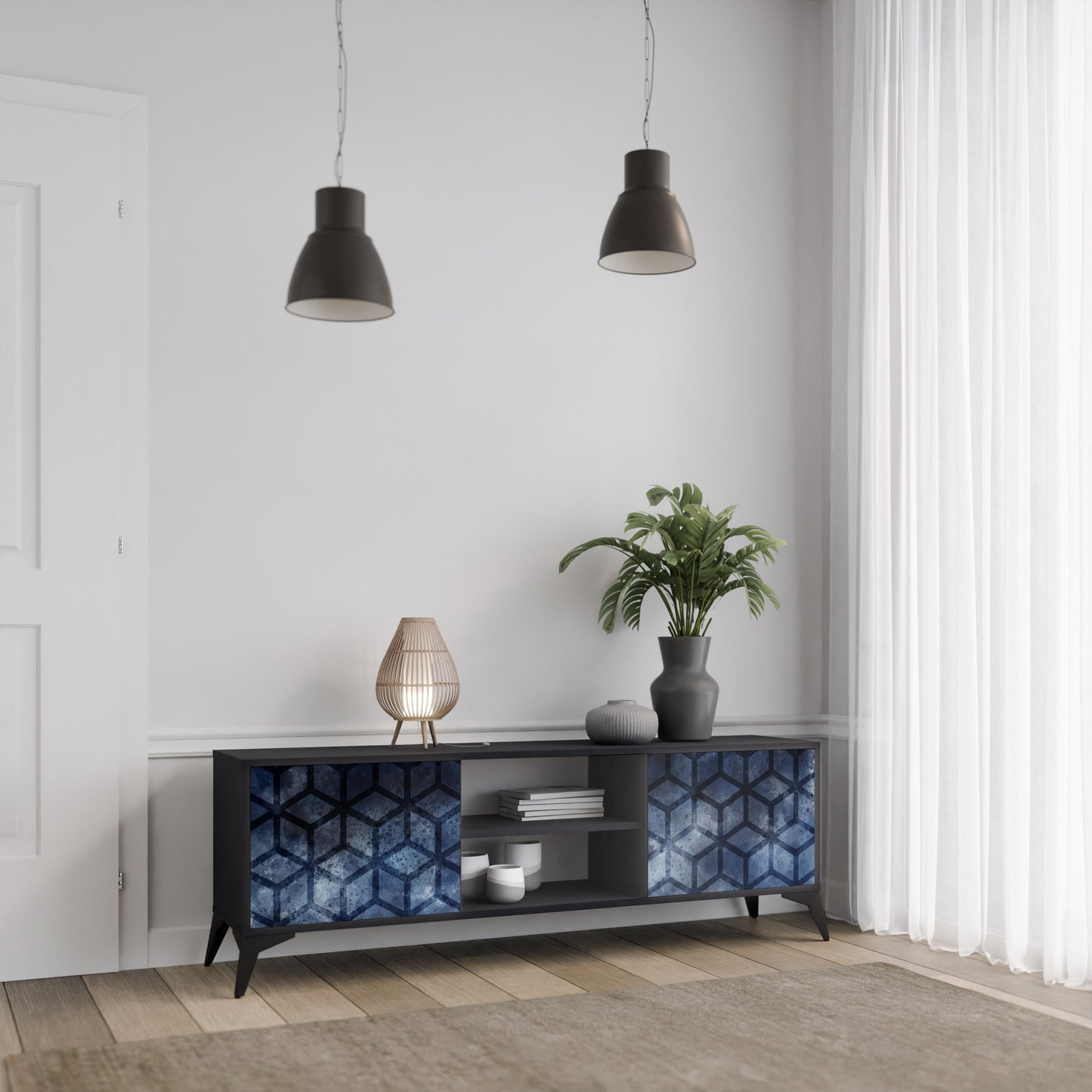 Mobile TV CUBIC MIST a 2 ante con finitura nera