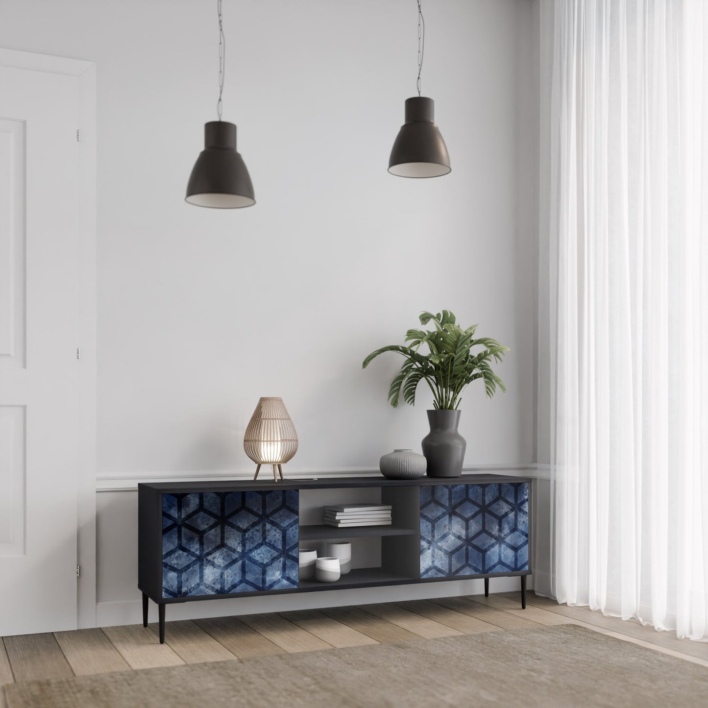 Mobile TV CUBIC MIST a 2 ante con finitura nera