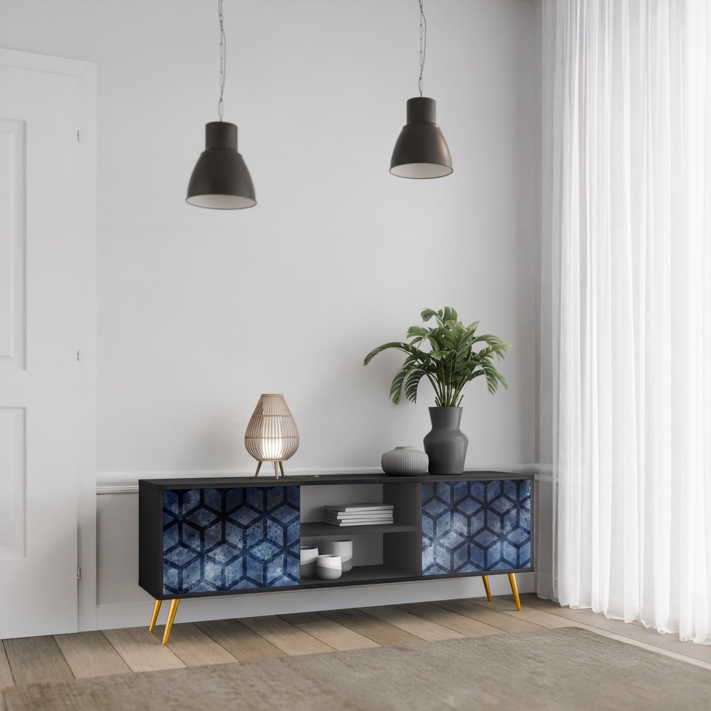 Mobile TV CUBIC MIST a 2 ante con finitura nera