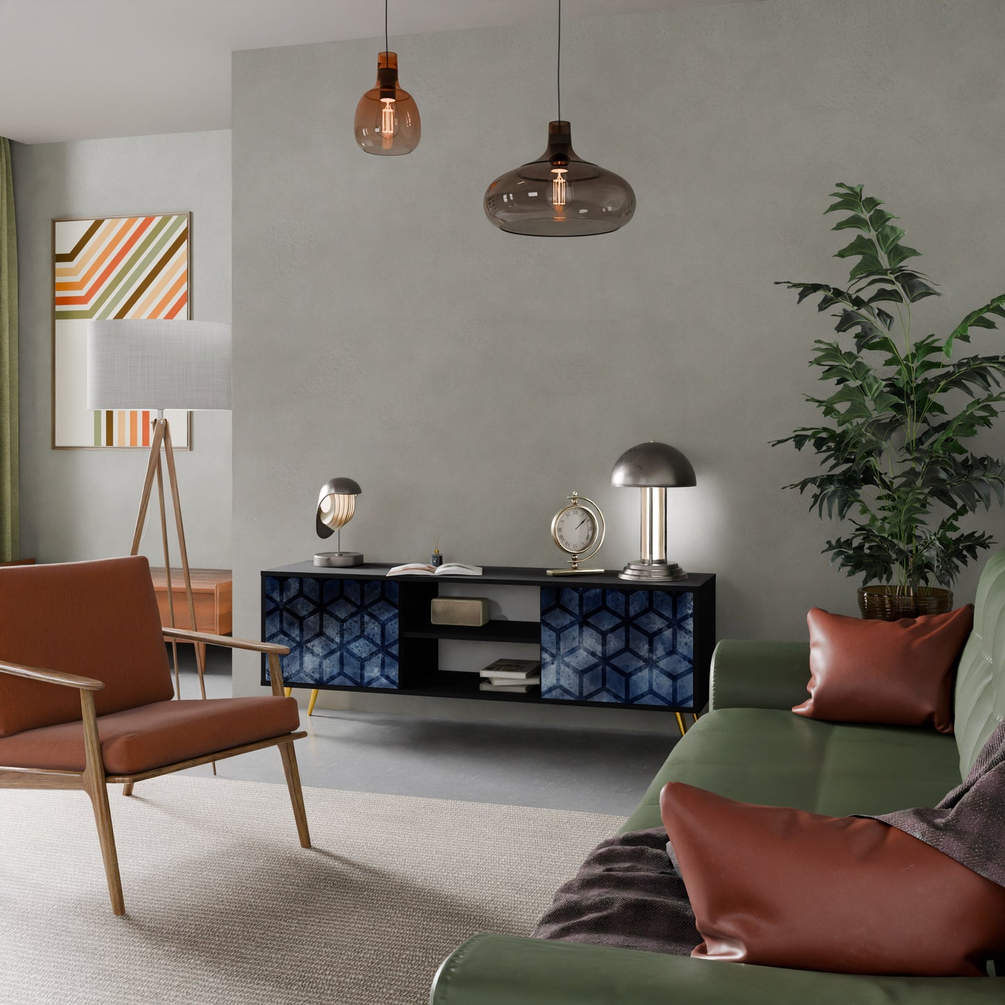 Mobile TV CUBIC MIST a 2 ante con finitura nera
