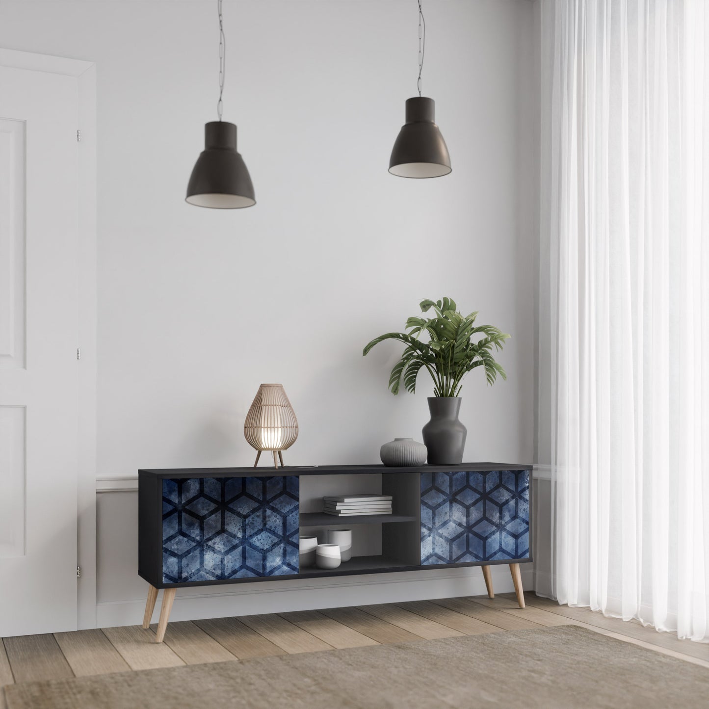 Mobile TV CUBIC MIST a 2 ante con finitura nera