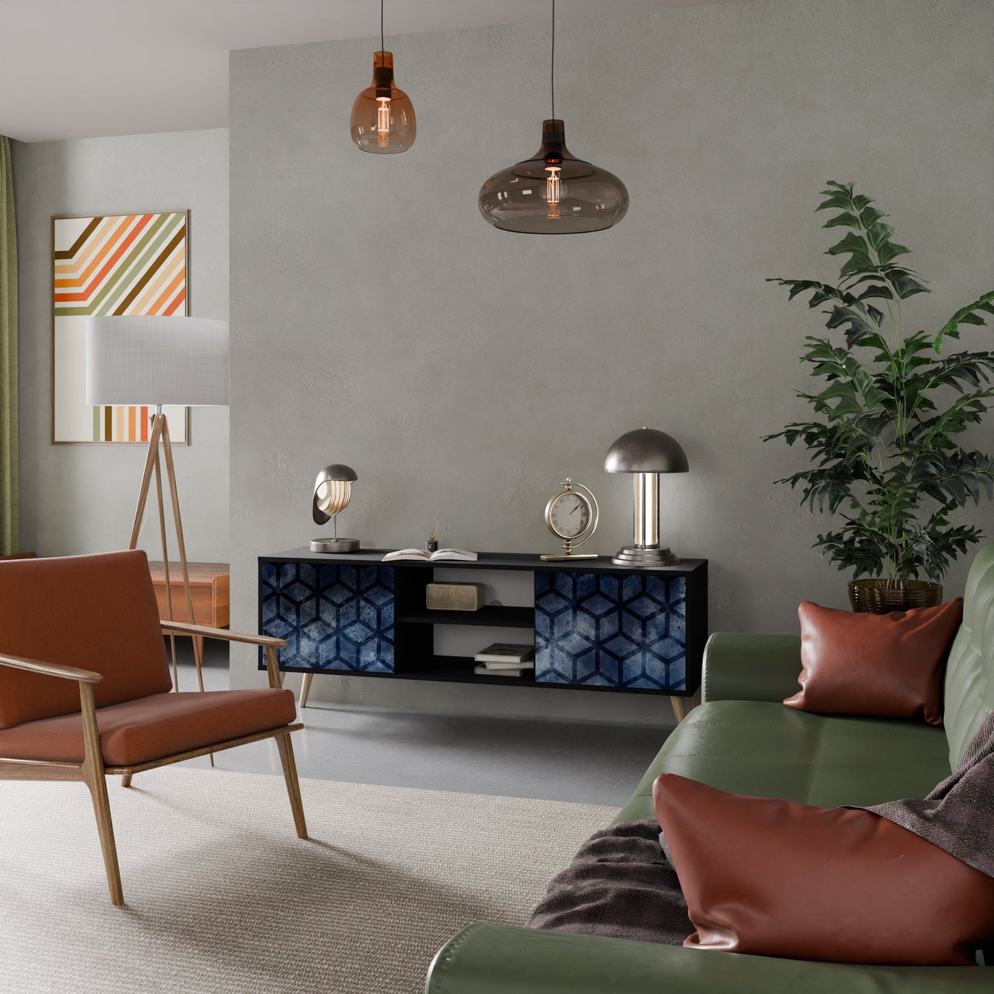 Mobile TV CUBIC MIST a 2 ante con finitura nera