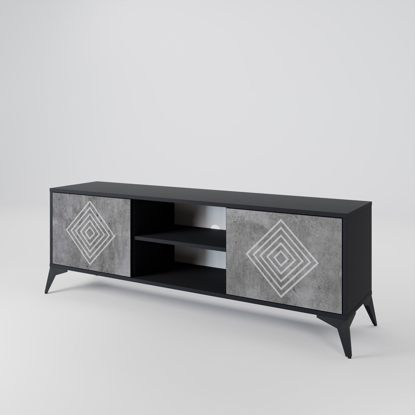 Mobile TV POLYGONAL ARTISTRY a 2 ante in finitura nera