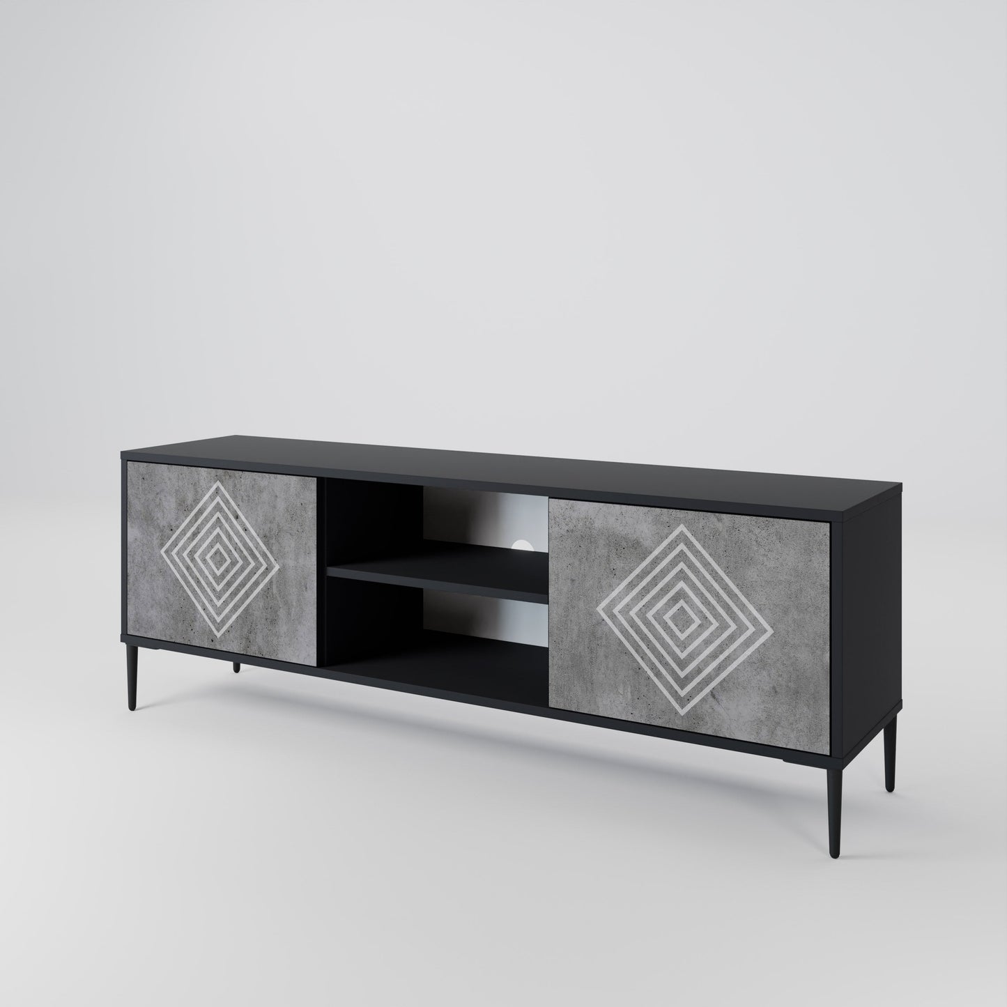 Mobile TV POLYGONAL ARTISTRY a 2 ante in finitura nera
