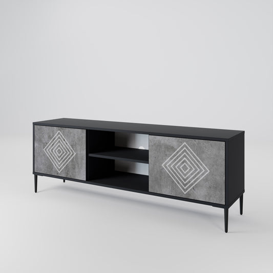 POLYGONAL ARTISTRY 2-Door TV Stand in Black Finish