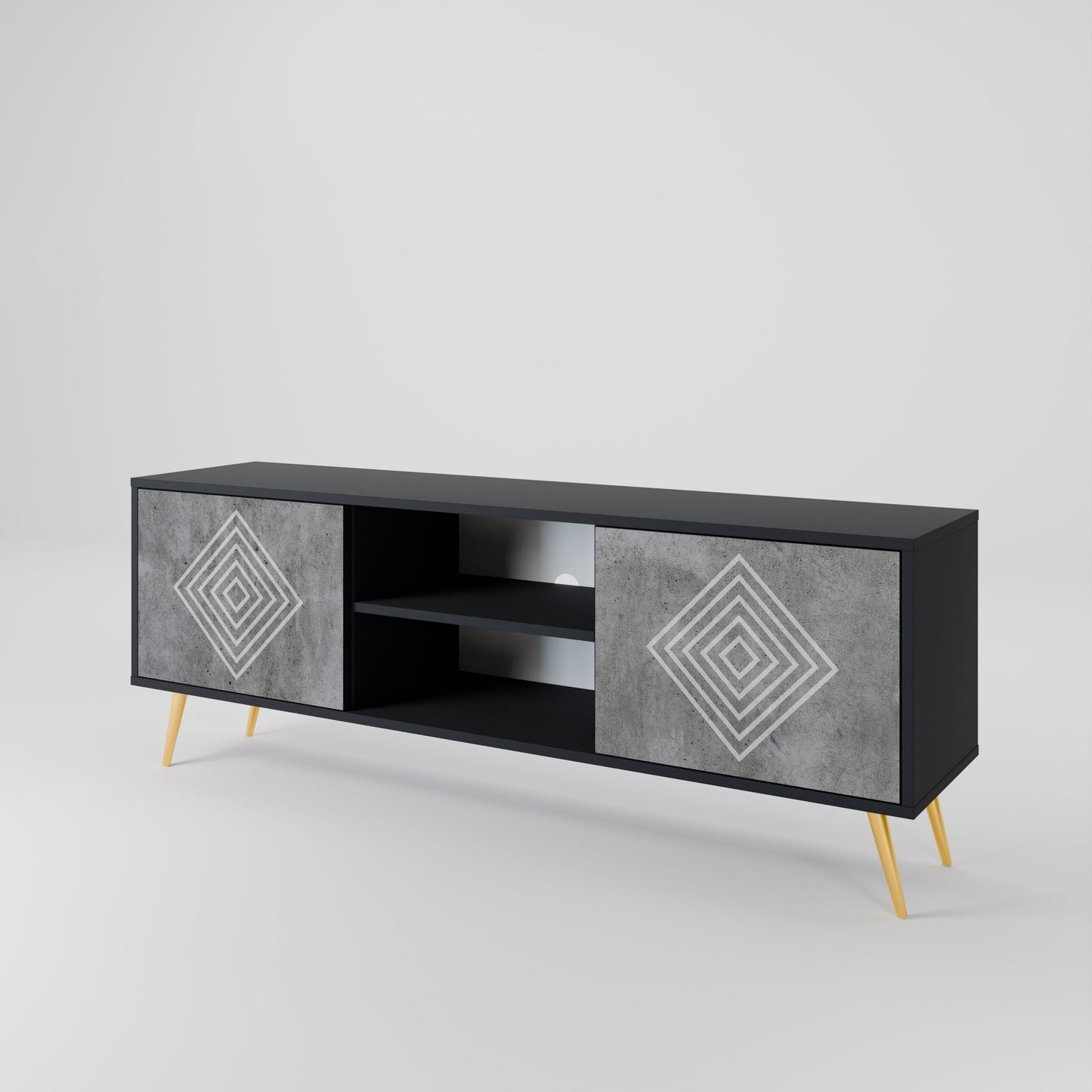 Mobile TV POLYGONAL ARTISTRY a 2 ante in finitura nera