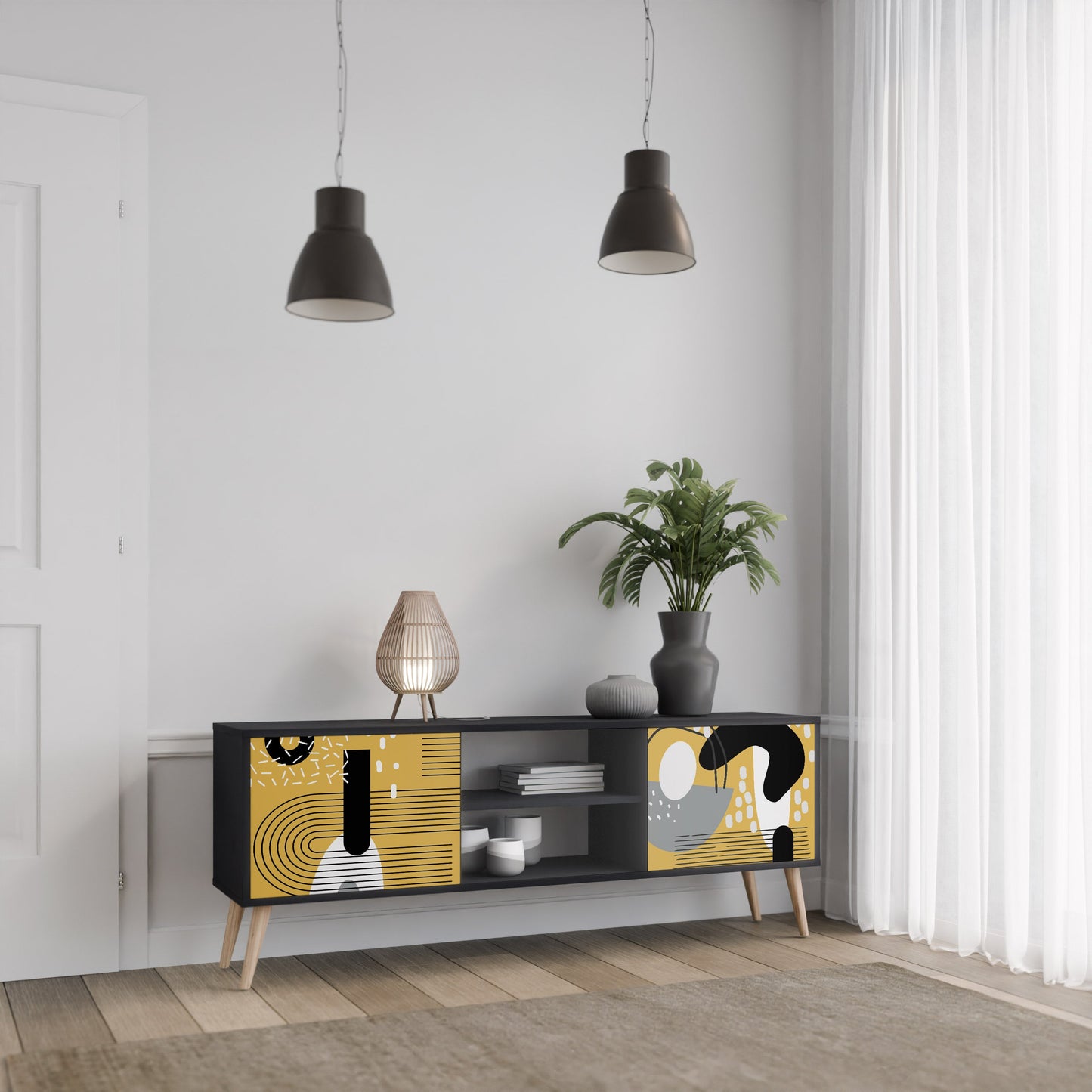 Mobile TV SHAPESHIFT SYMPHONY a 2 ante con finitura nera