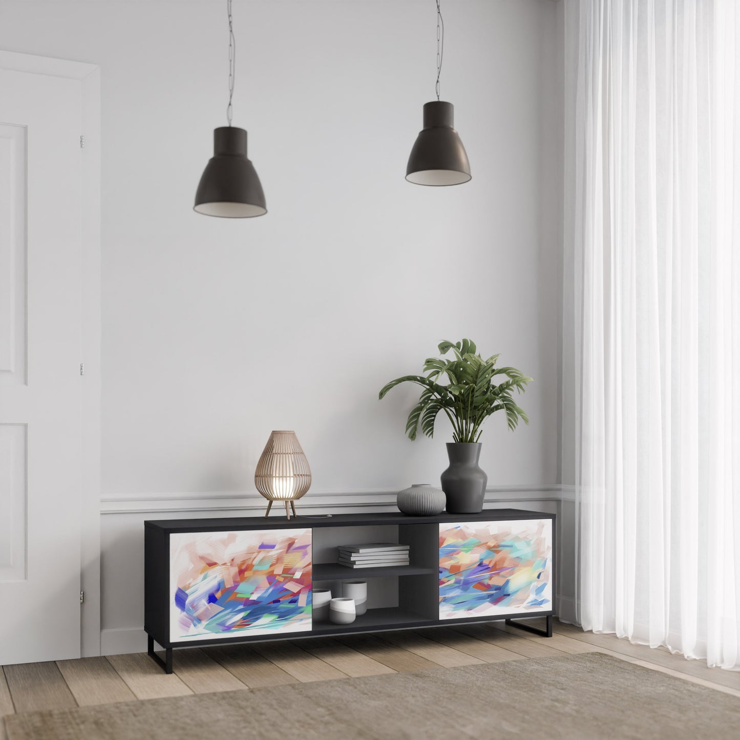 Mobile TV FINESSE MASH-UP a 2 ante con finitura nera