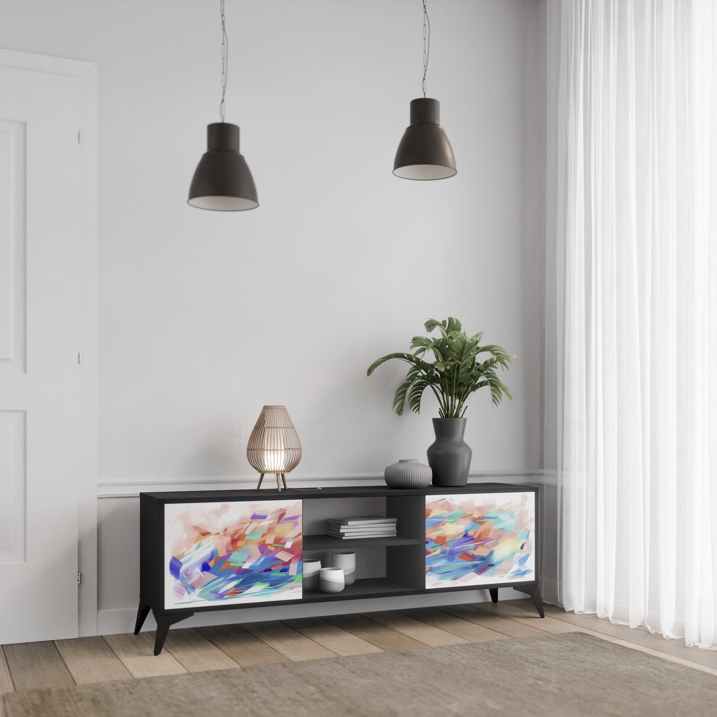 Mobile TV FINESSE MASH-UP a 2 ante con finitura nera