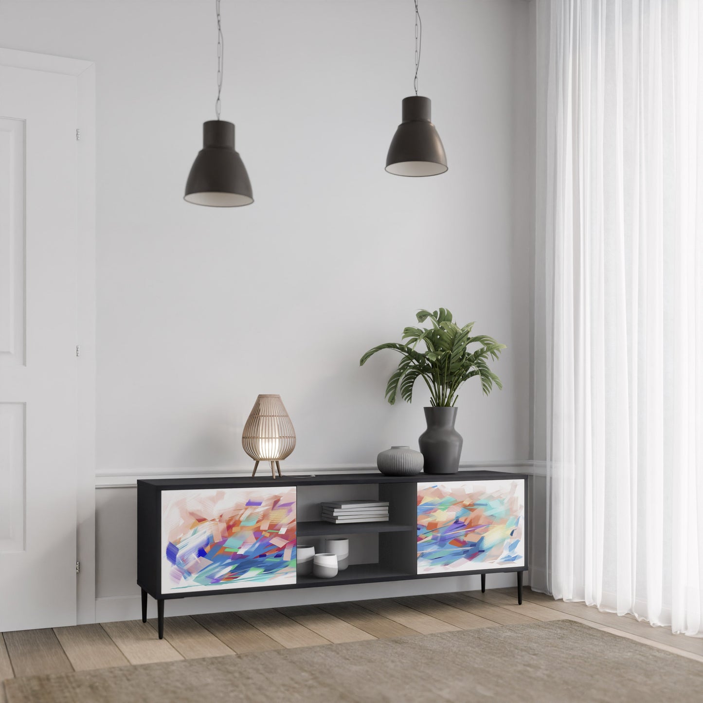 Mobile TV FINESSE MASH-UP a 2 ante con finitura nera