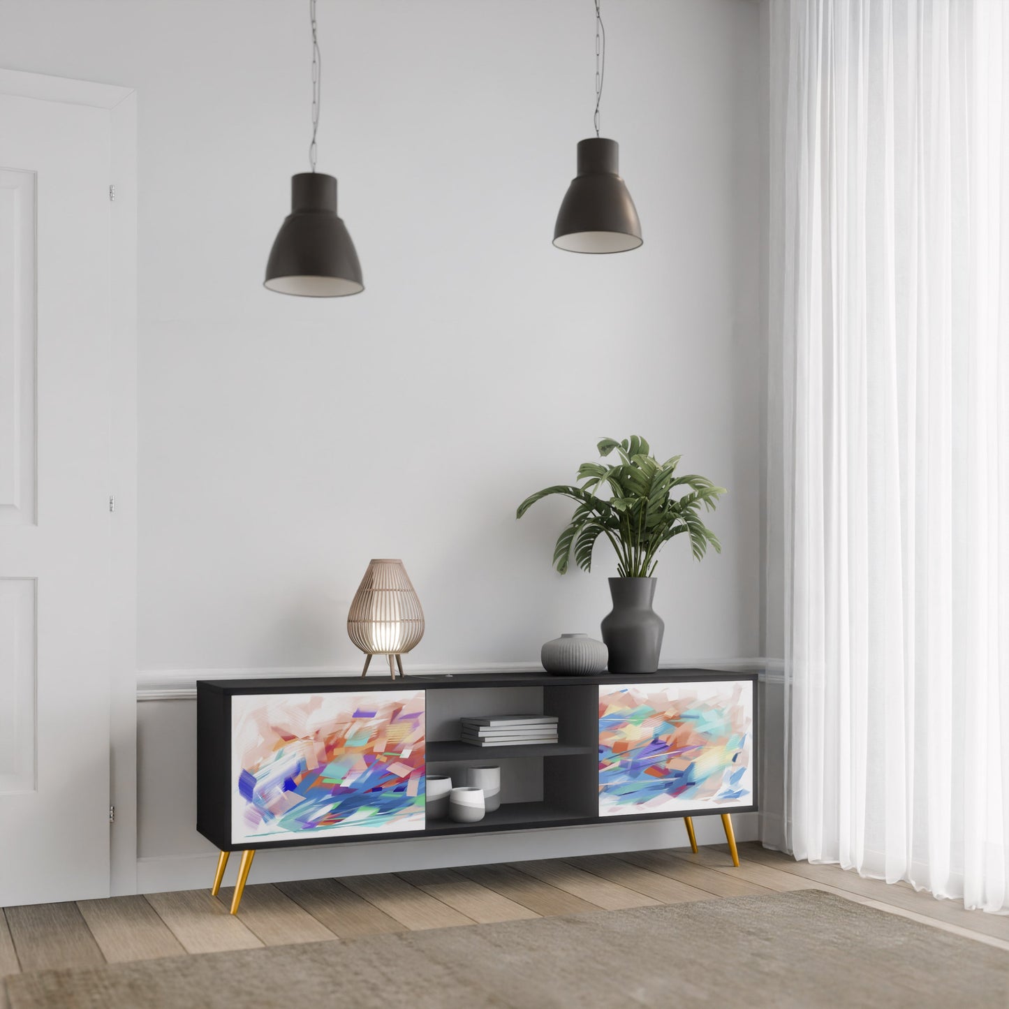 Mobile TV FINESSE MASH-UP a 2 ante con finitura nera