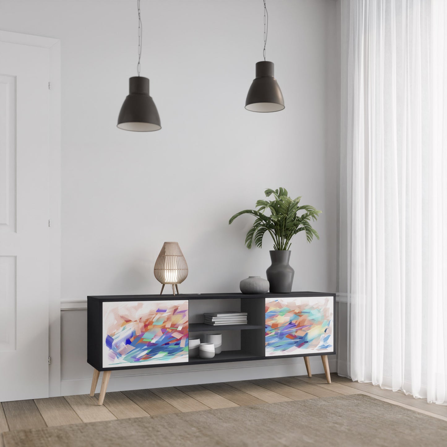 Mobile TV FINESSE MASH-UP a 2 ante con finitura nera