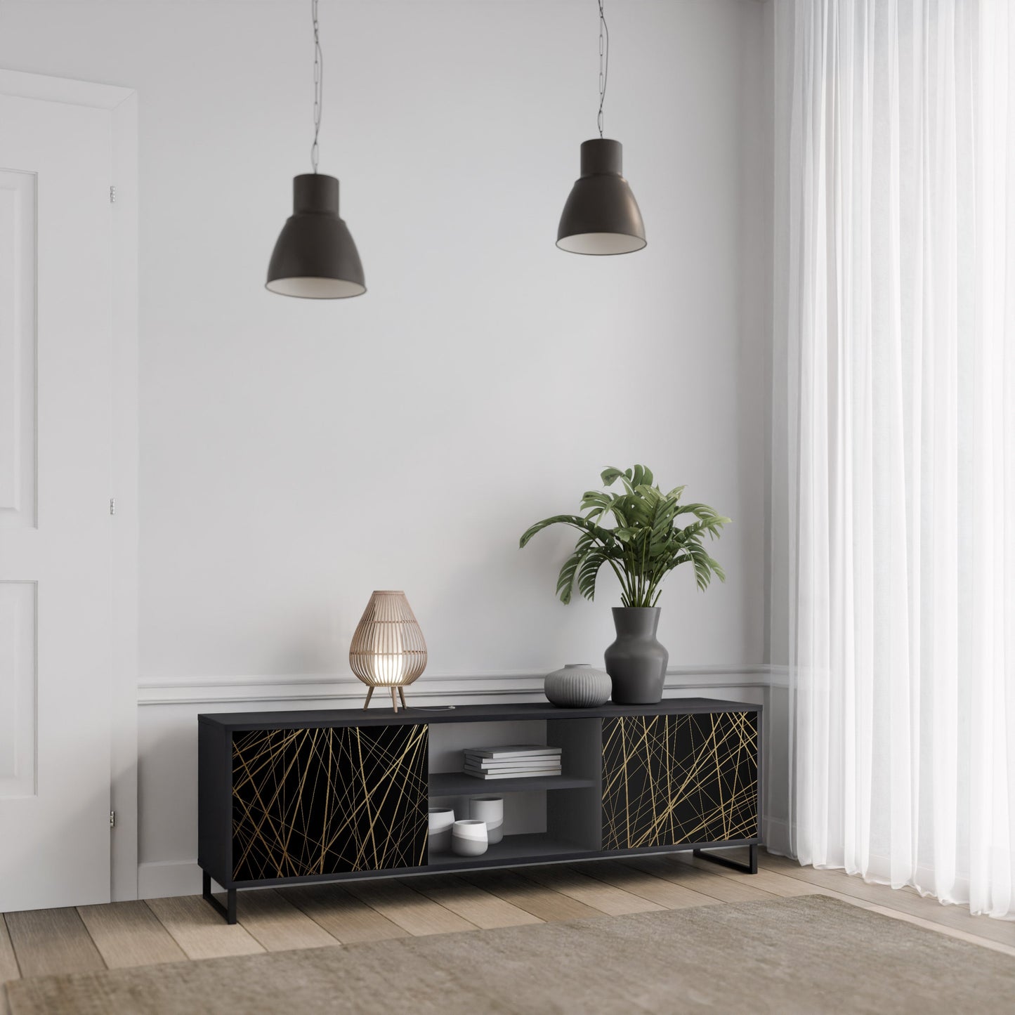 Mobile TV BRIGHT MESH a 2 ante con finitura nera
