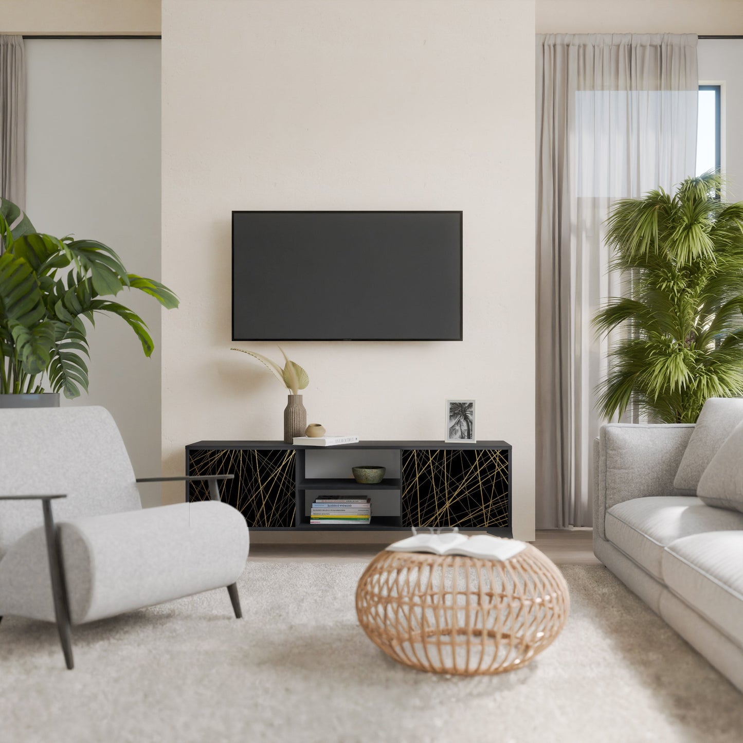 Mobile TV BRIGHT MESH a 2 ante con finitura nera
