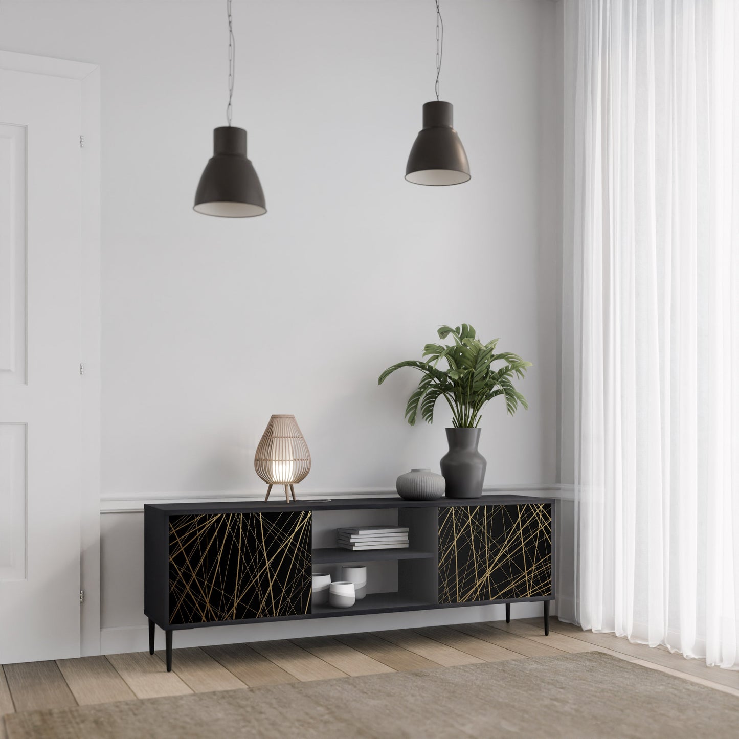 Mobile TV BRIGHT MESH a 2 ante con finitura nera