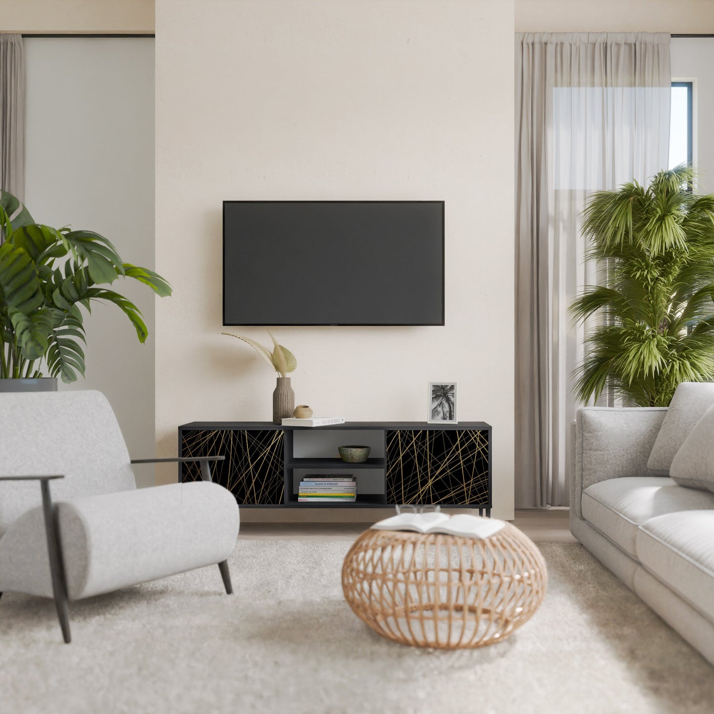 Mobile TV BRIGHT MESH a 2 ante con finitura nera