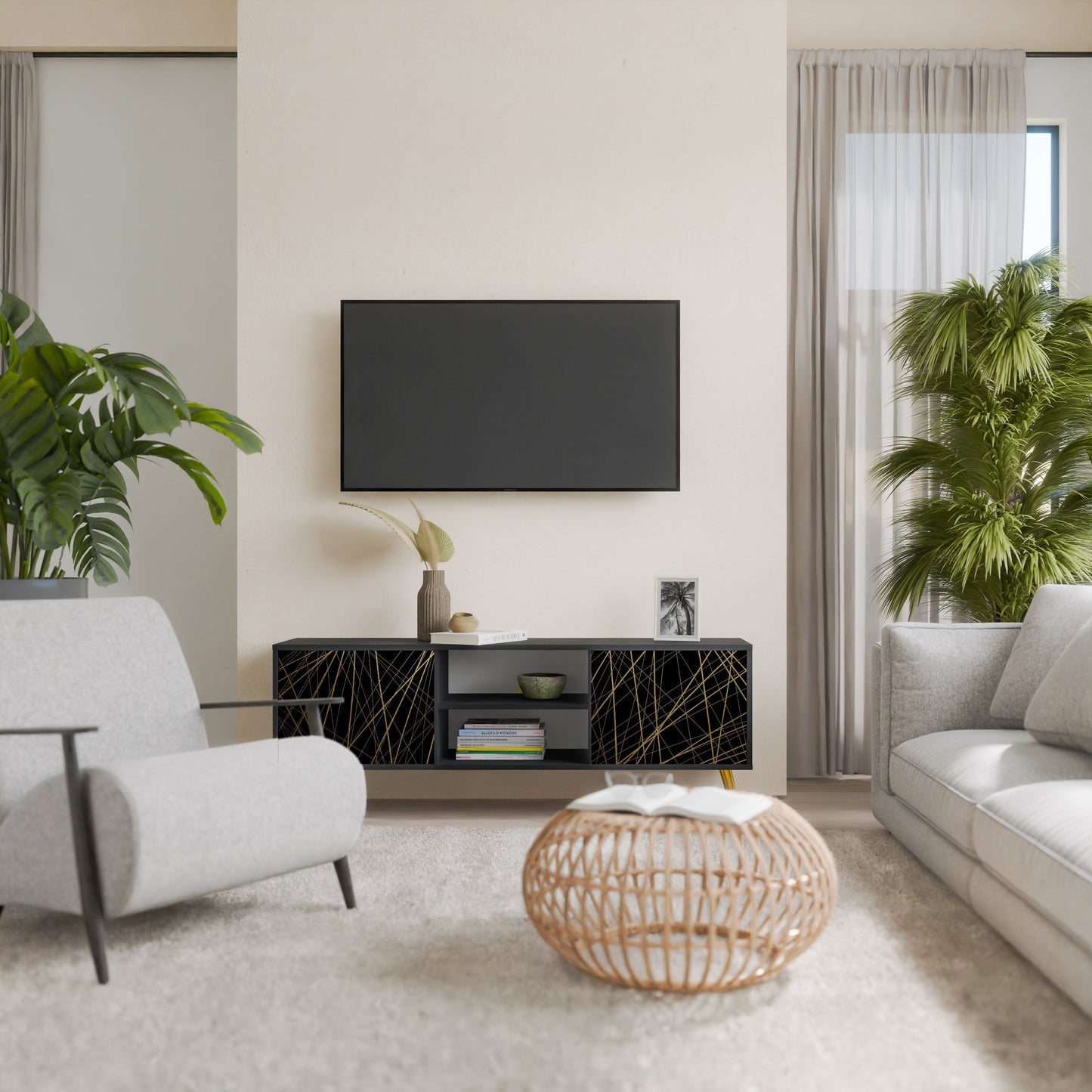 Mobile TV BRIGHT MESH a 2 ante con finitura nera