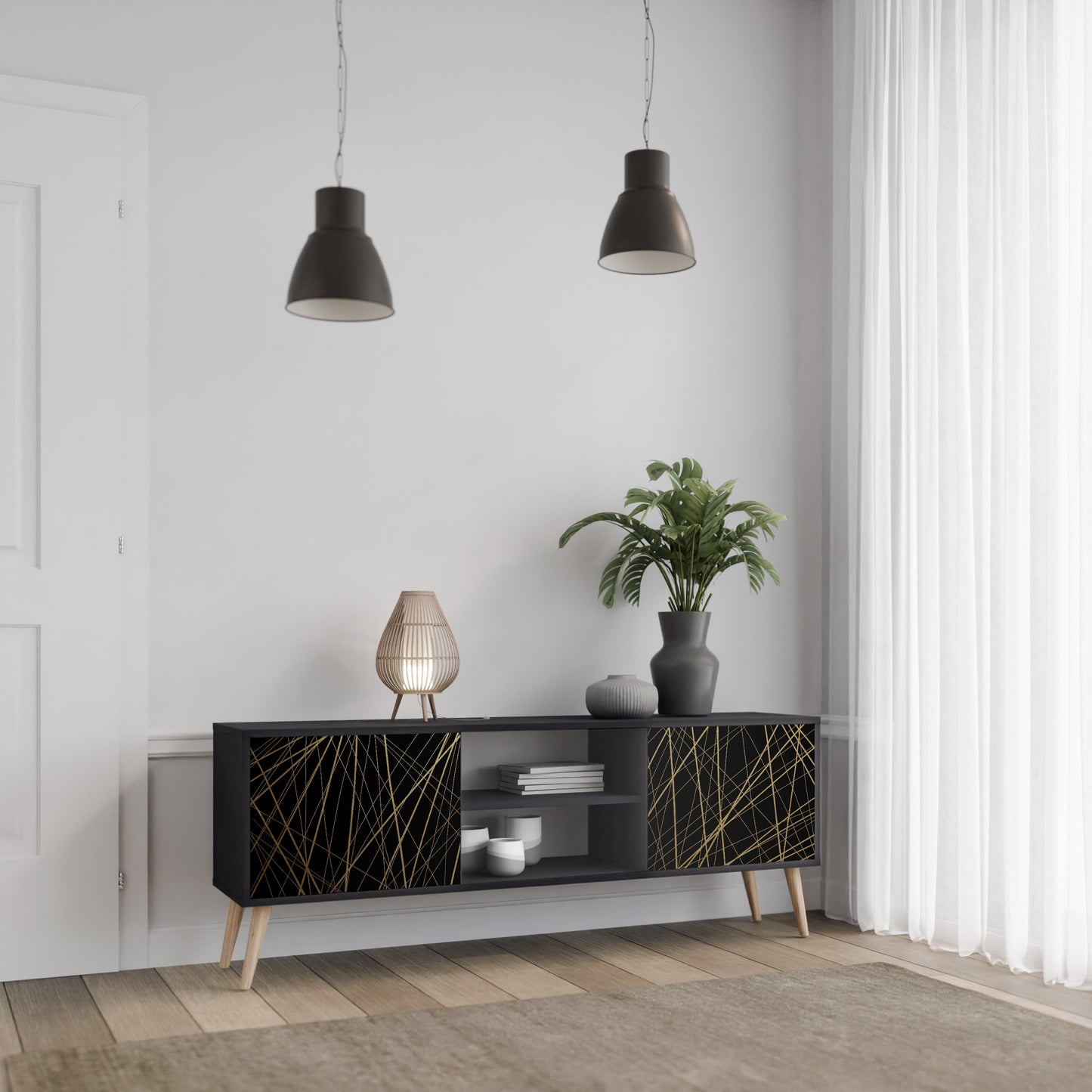 Mobile TV BRIGHT MESH a 2 ante con finitura nera