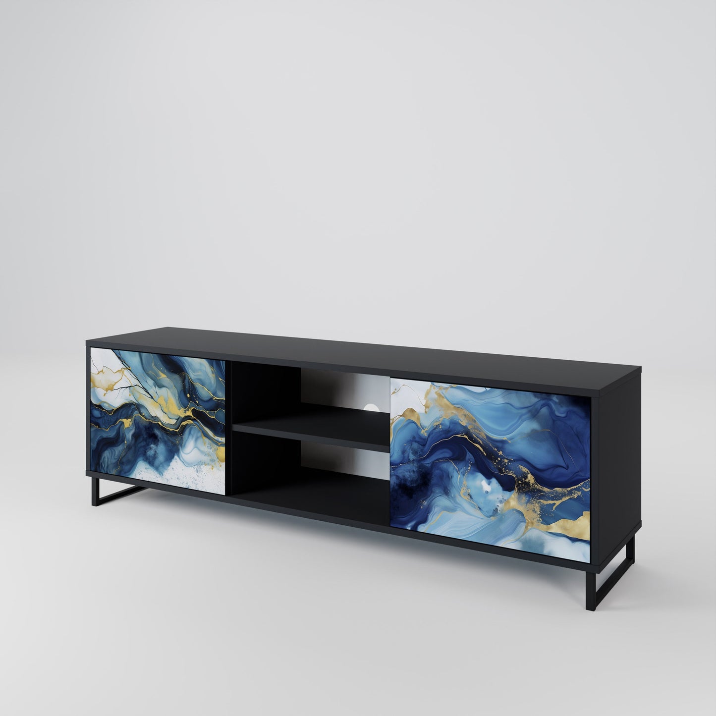 Mobile TV INKY MARBLE a 2 ante con finitura nera