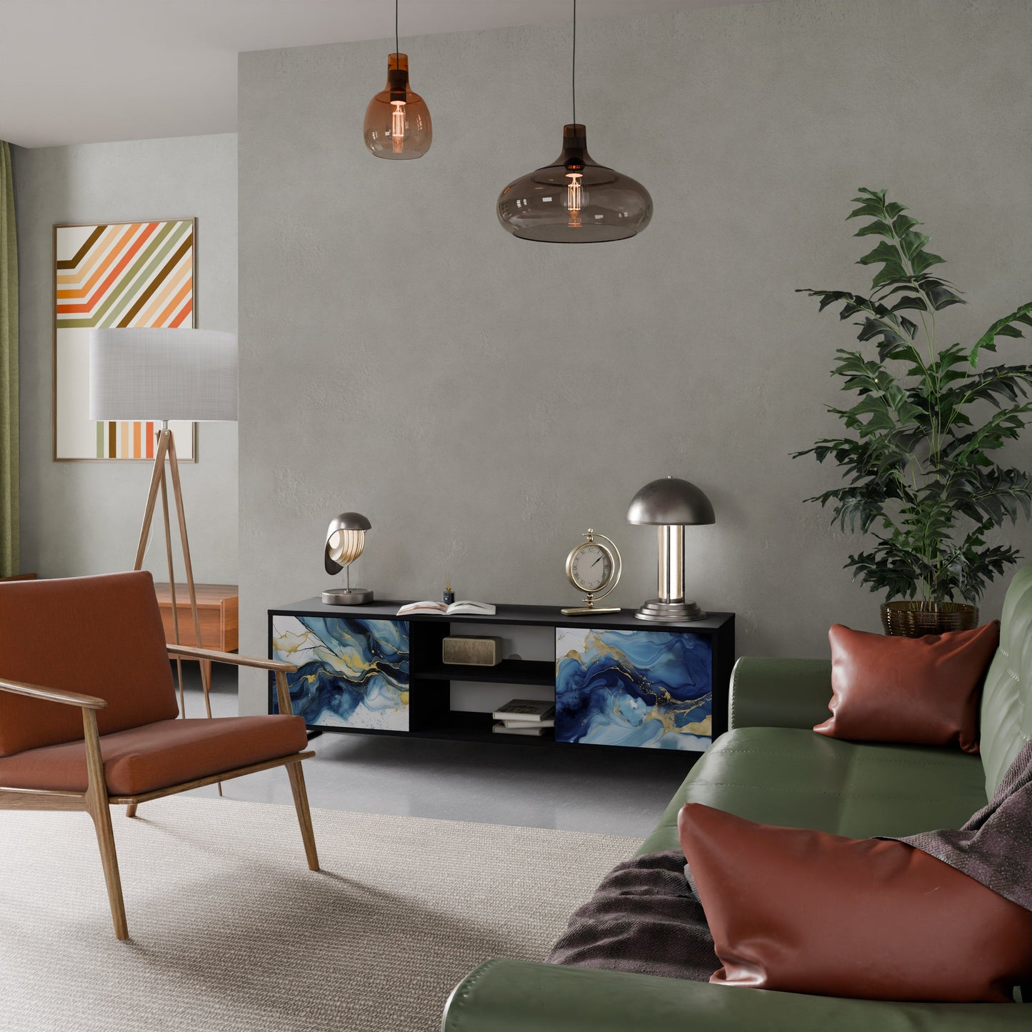Mobile TV INKY MARBLE a 2 ante con finitura nera