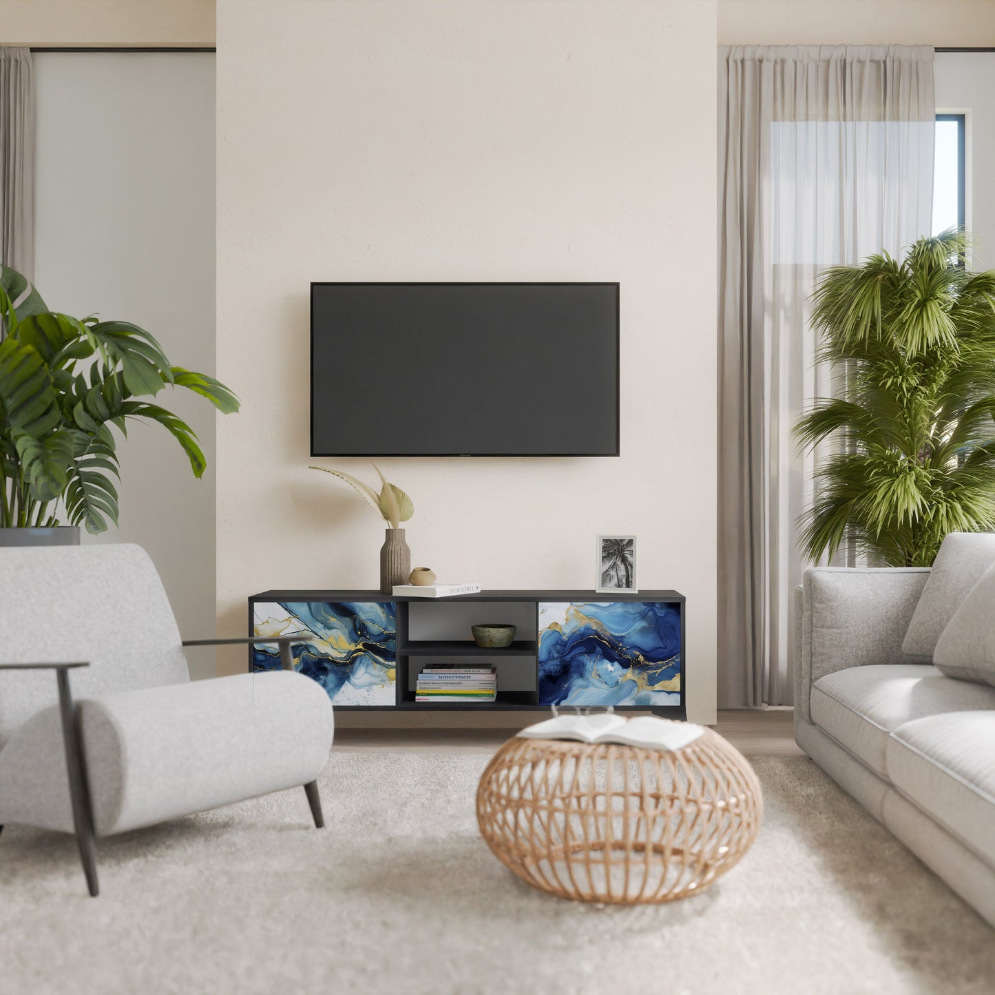 Mobile TV INKY MARBLE a 2 ante con finitura nera