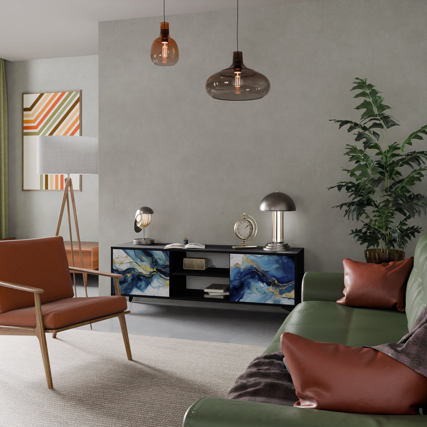 Mobile TV INKY MARBLE a 2 ante con finitura nera