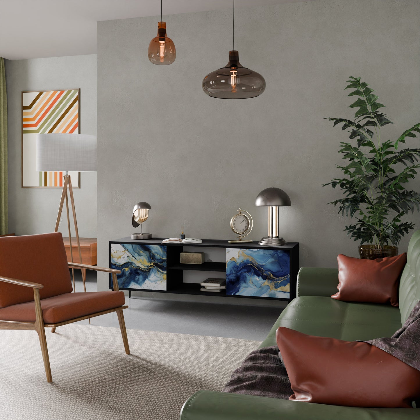 Mobile TV INKY MARBLE a 2 ante con finitura nera