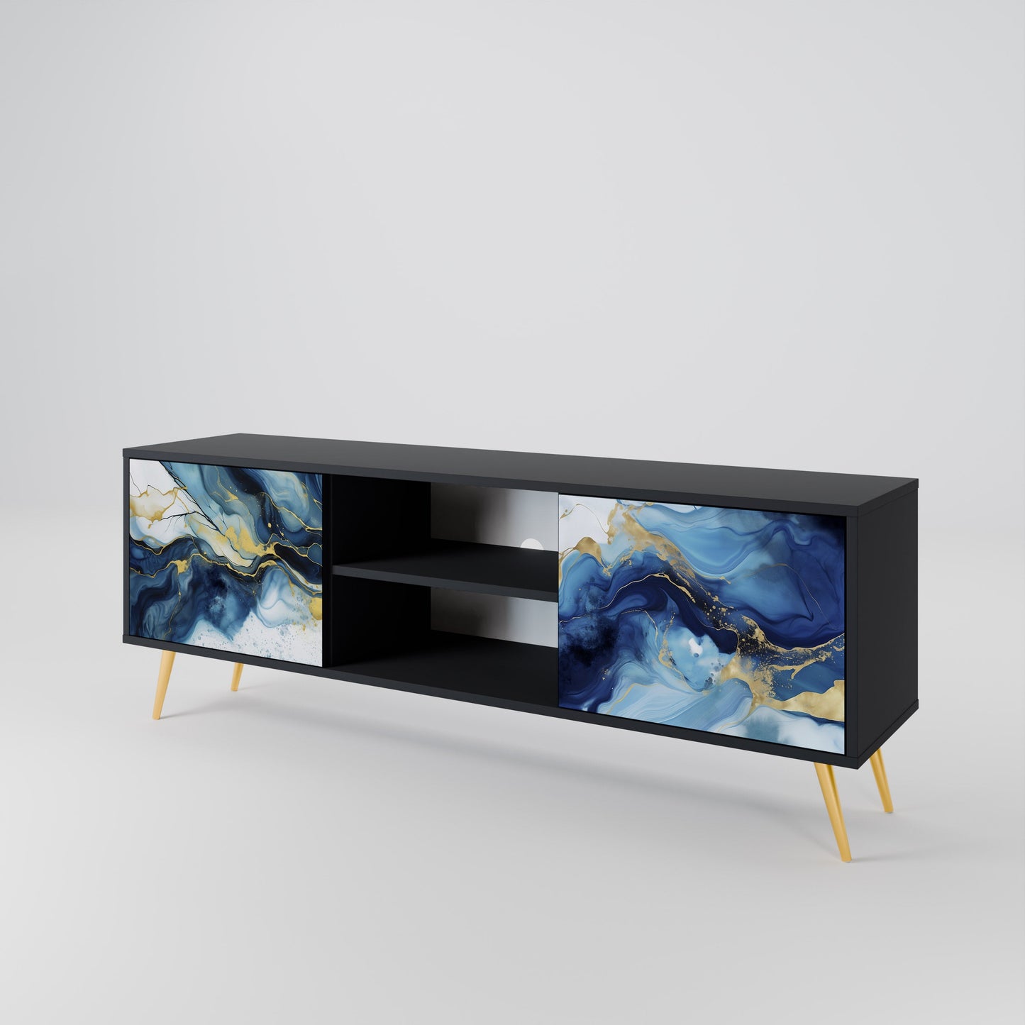 Mobile TV INKY MARBLE a 2 ante con finitura nera