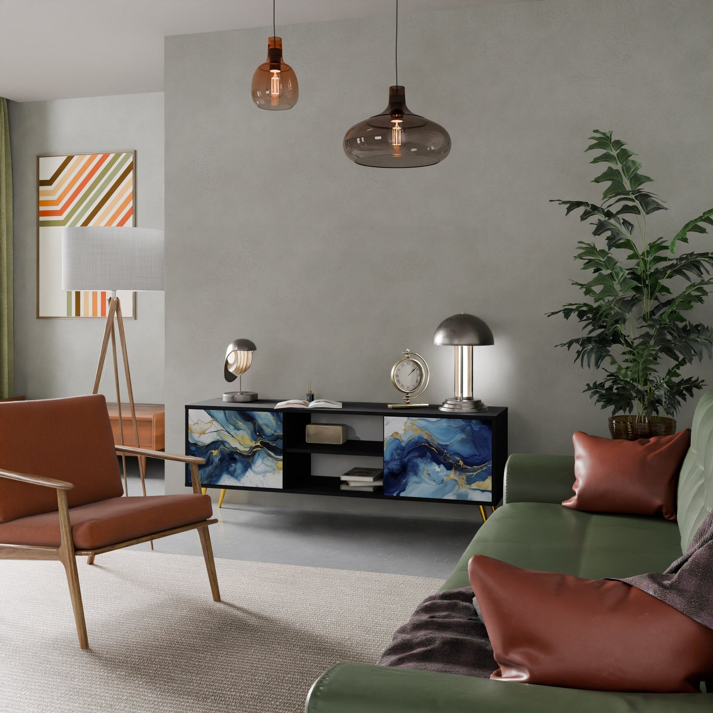 Mobile TV INKY MARBLE a 2 ante con finitura nera