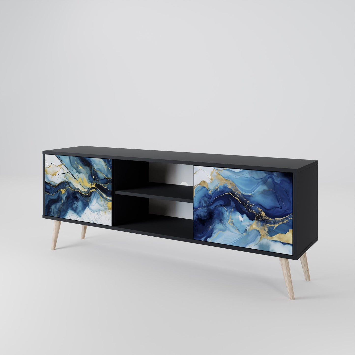 Mobile TV INKY MARBLE a 2 ante con finitura nera