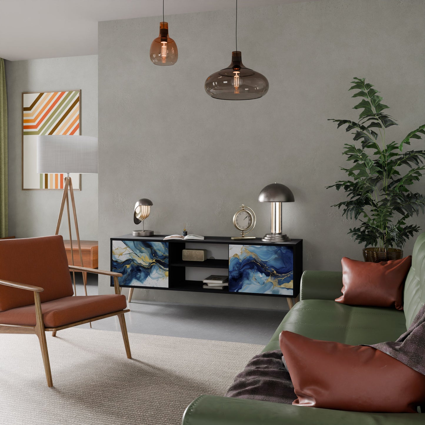 Mobile TV INKY MARBLE a 2 ante con finitura nera