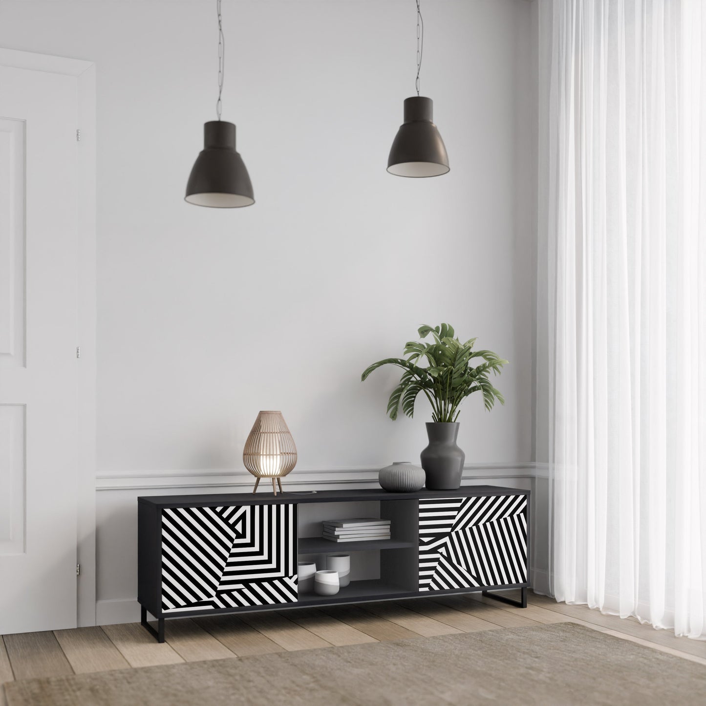 Mobile TV ILLUSIONARY LATTICE a 2 ante con finitura nera