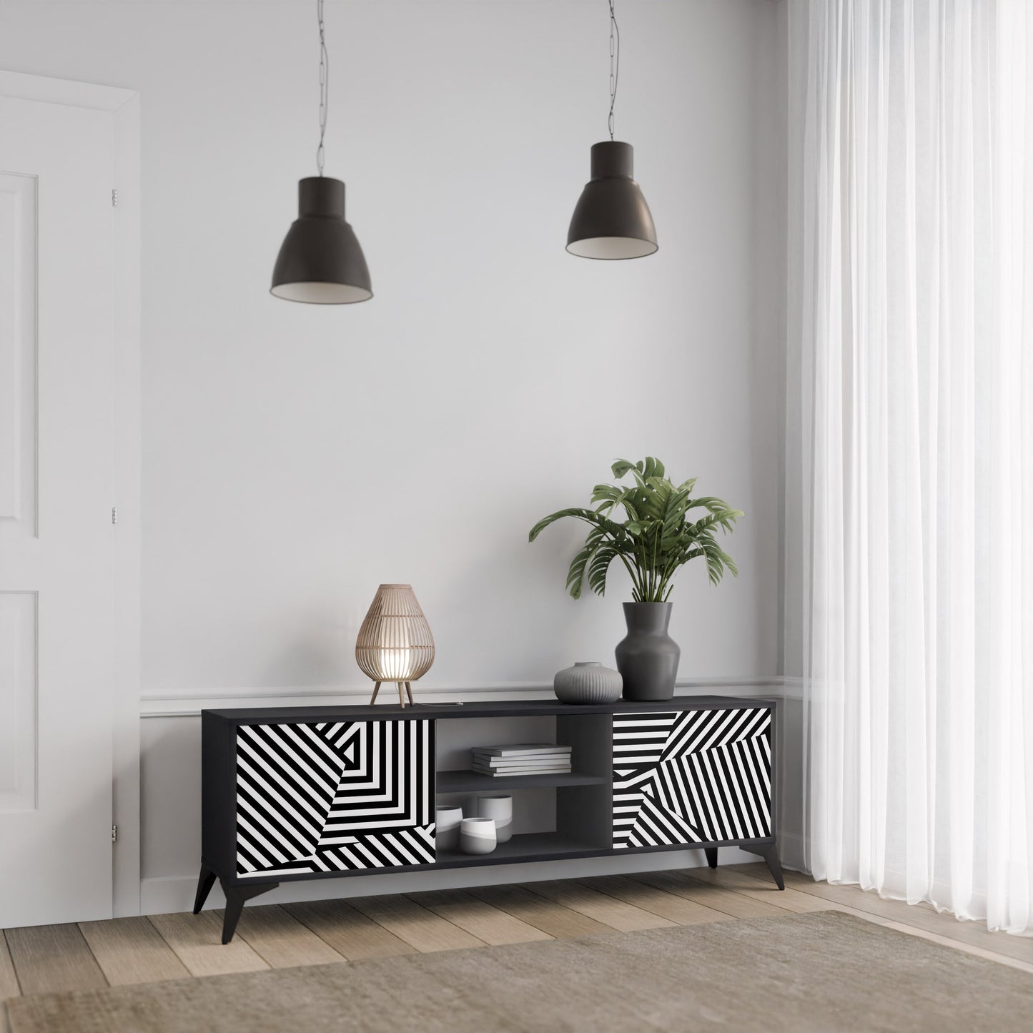 Mobile TV ILLUSIONARY LATTICE a 2 ante con finitura nera