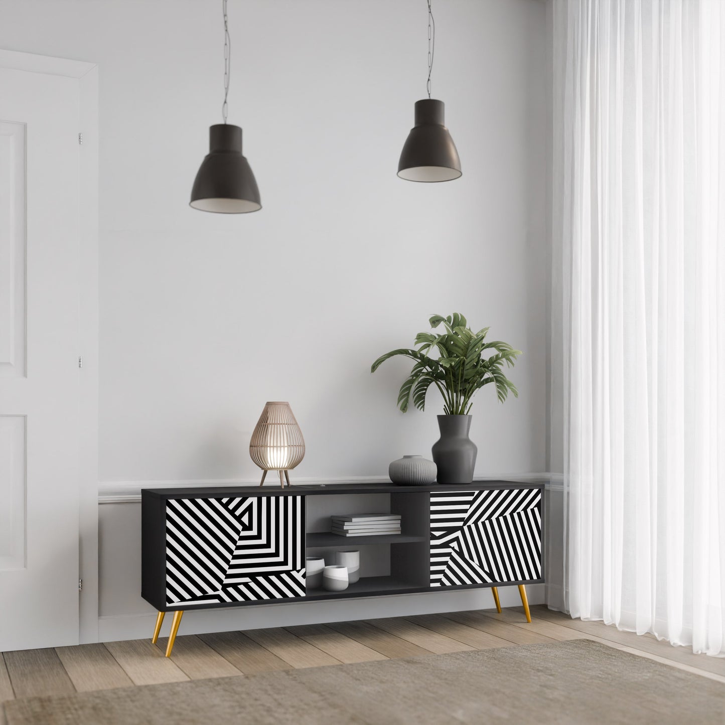 Mobile TV ILLUSIONARY LATTICE a 2 ante con finitura nera