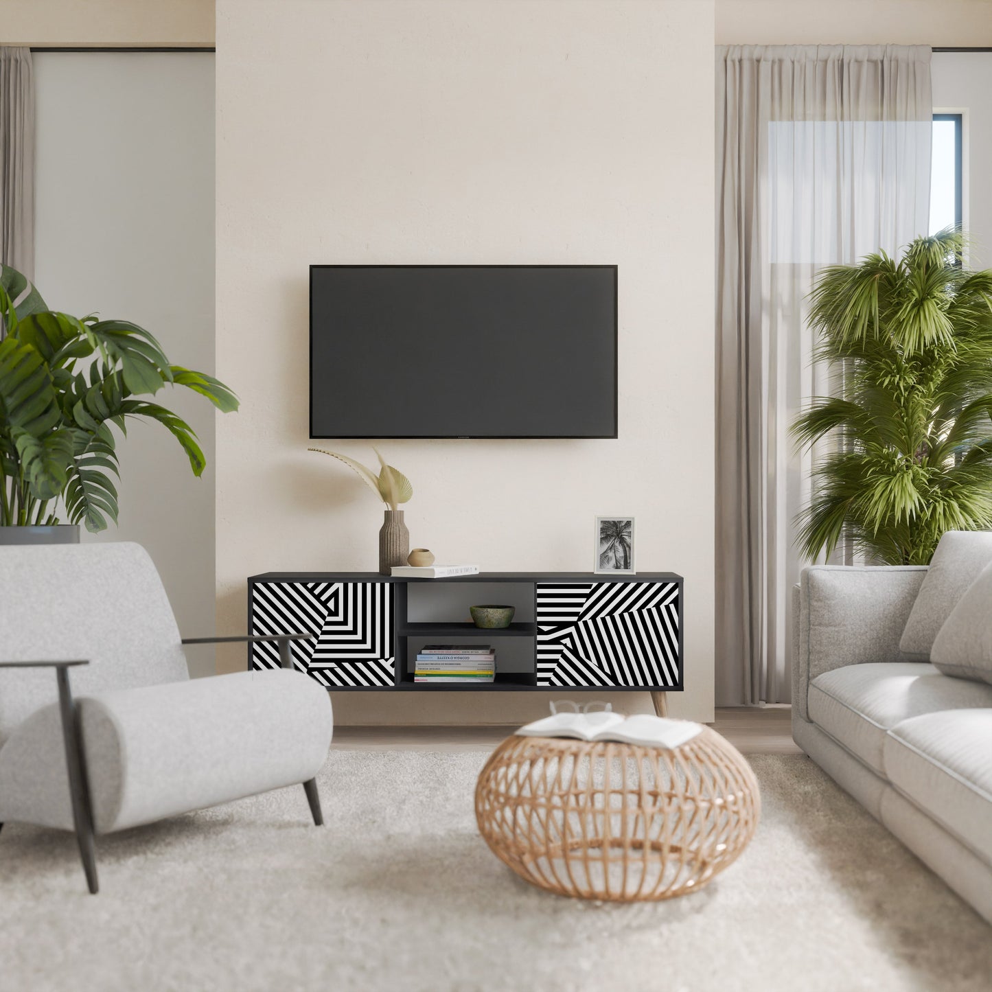 Mobile TV ILLUSIONARY LATTICE a 2 ante con finitura nera