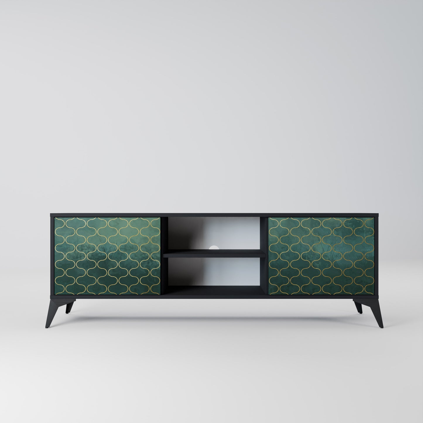 TESSELATED GREENERY 2-Door TV Stand in Black Finish