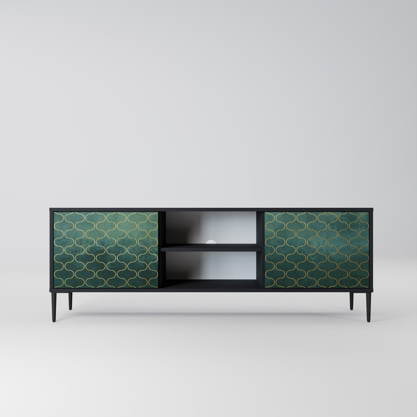 TESSELATED GREENERY 2-Door TV Stand in Black Finish