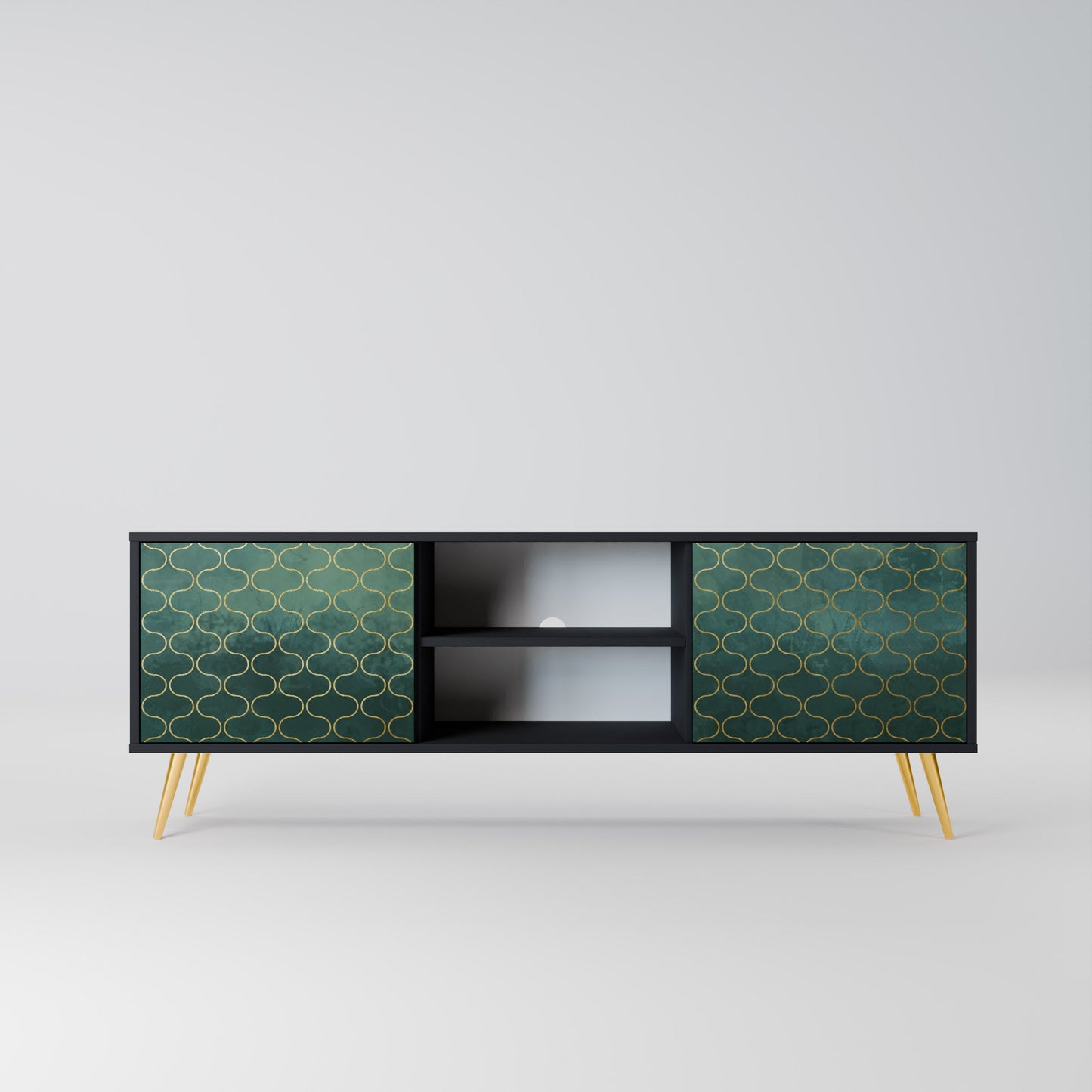 TESSELATED GREENERY 2-Door TV Stand in Black Finish
