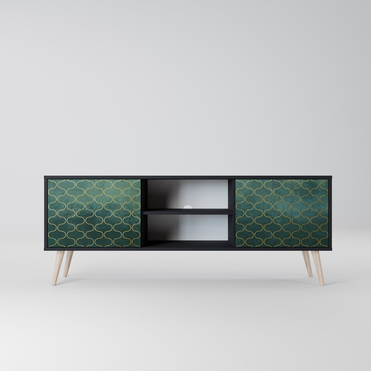 TESSELATED GREENERY 2-Door TV Stand in Black Finish