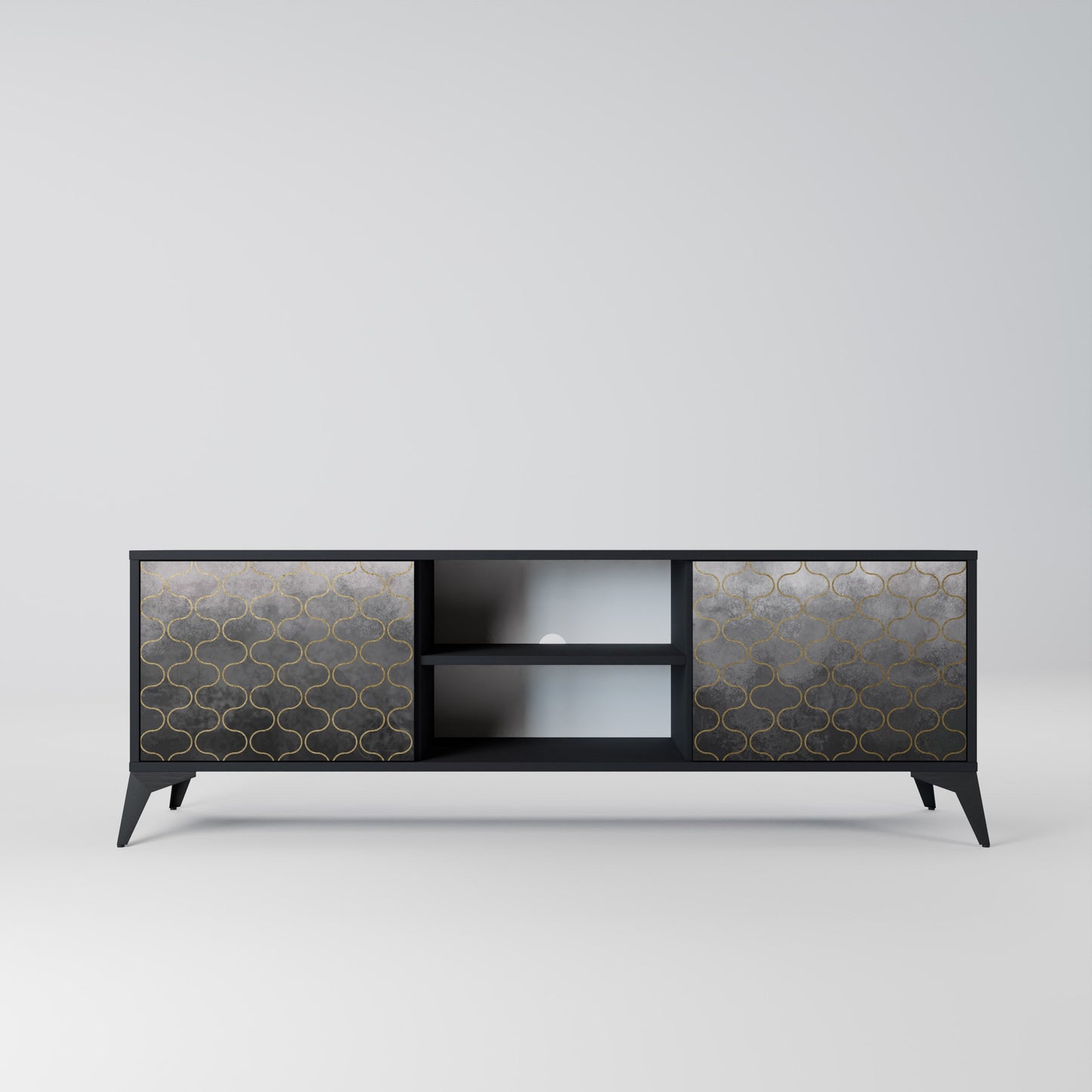 TESSELATED GRAYISH 2-Door TV Stand in Black Finish