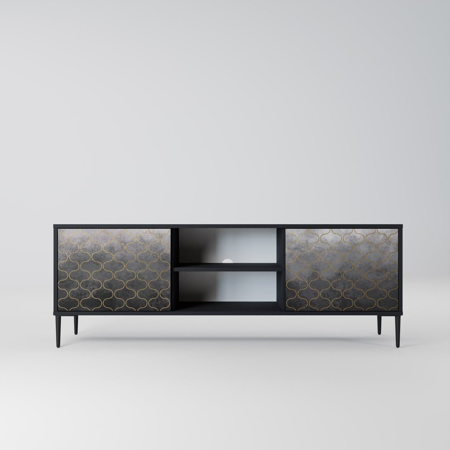 TESSELATED GRAYISH 2-Door TV Stand in Black Finish