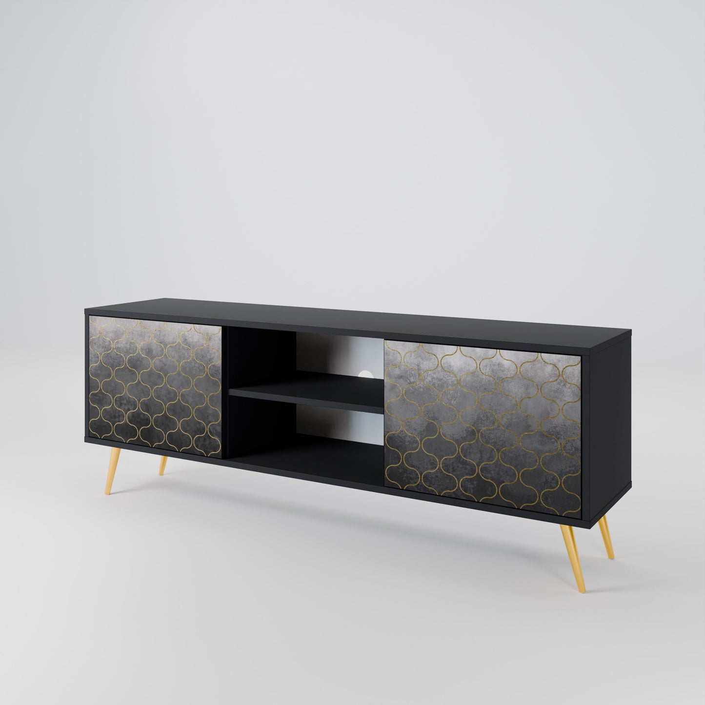 TESSELATED GRAYISH 2-Door TV Stand in Black Finish