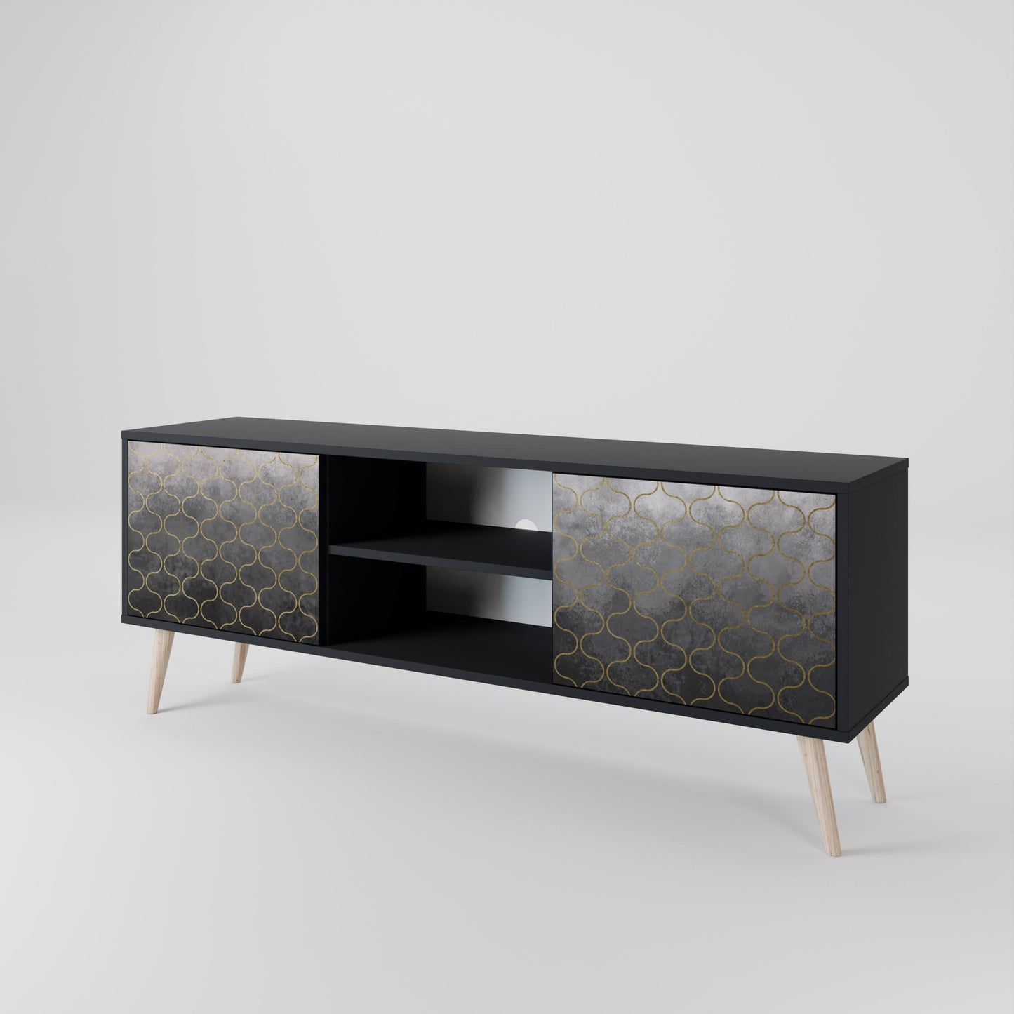 TESSELATED GRAYISH 2-Door TV Stand in Black Finish