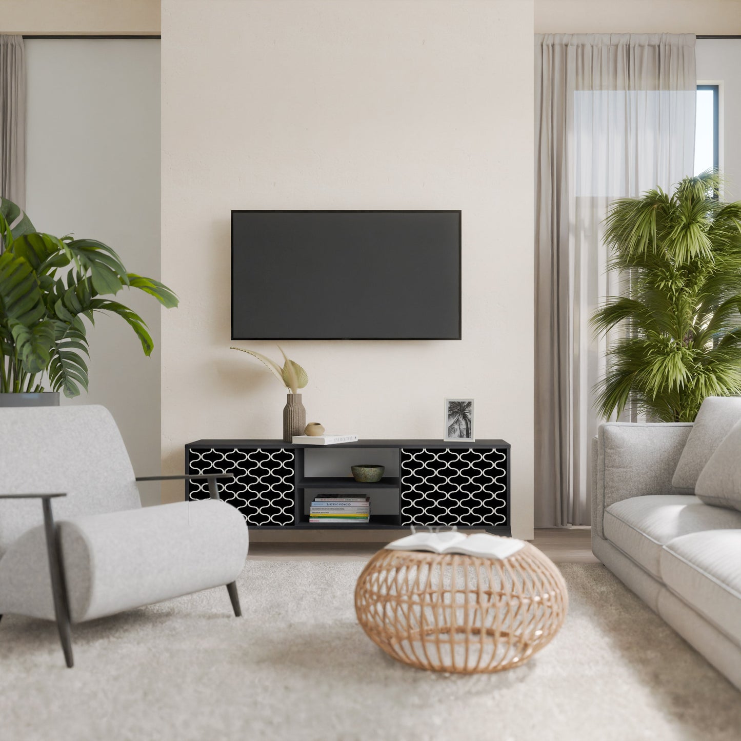 TESSELATED BLACKNESS 2-Door TV Stand in Black Finish