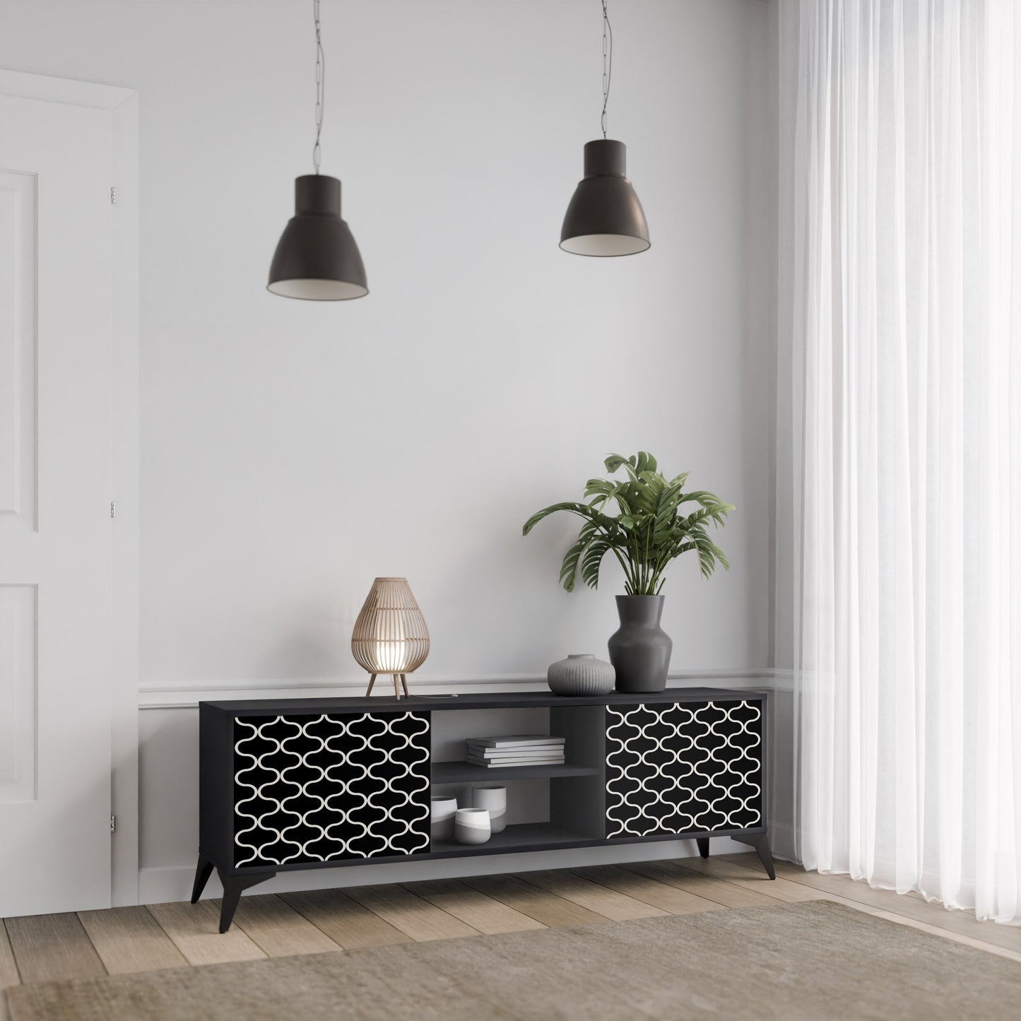 TESSELATED BLACKNESS 2-Door TV Stand in Black Finish