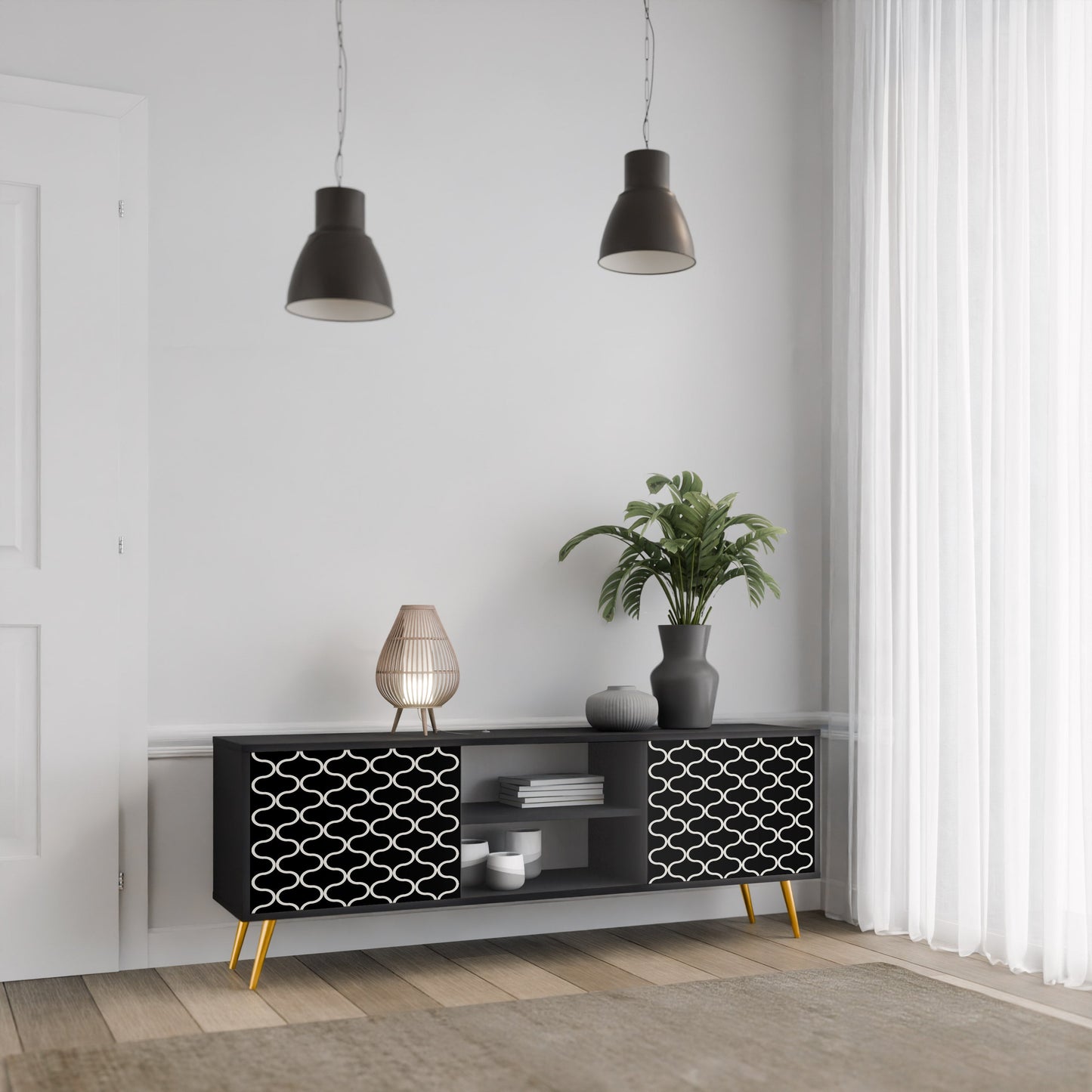 TESSELATED BLACKNESS 2-Door TV Stand in Black Finish